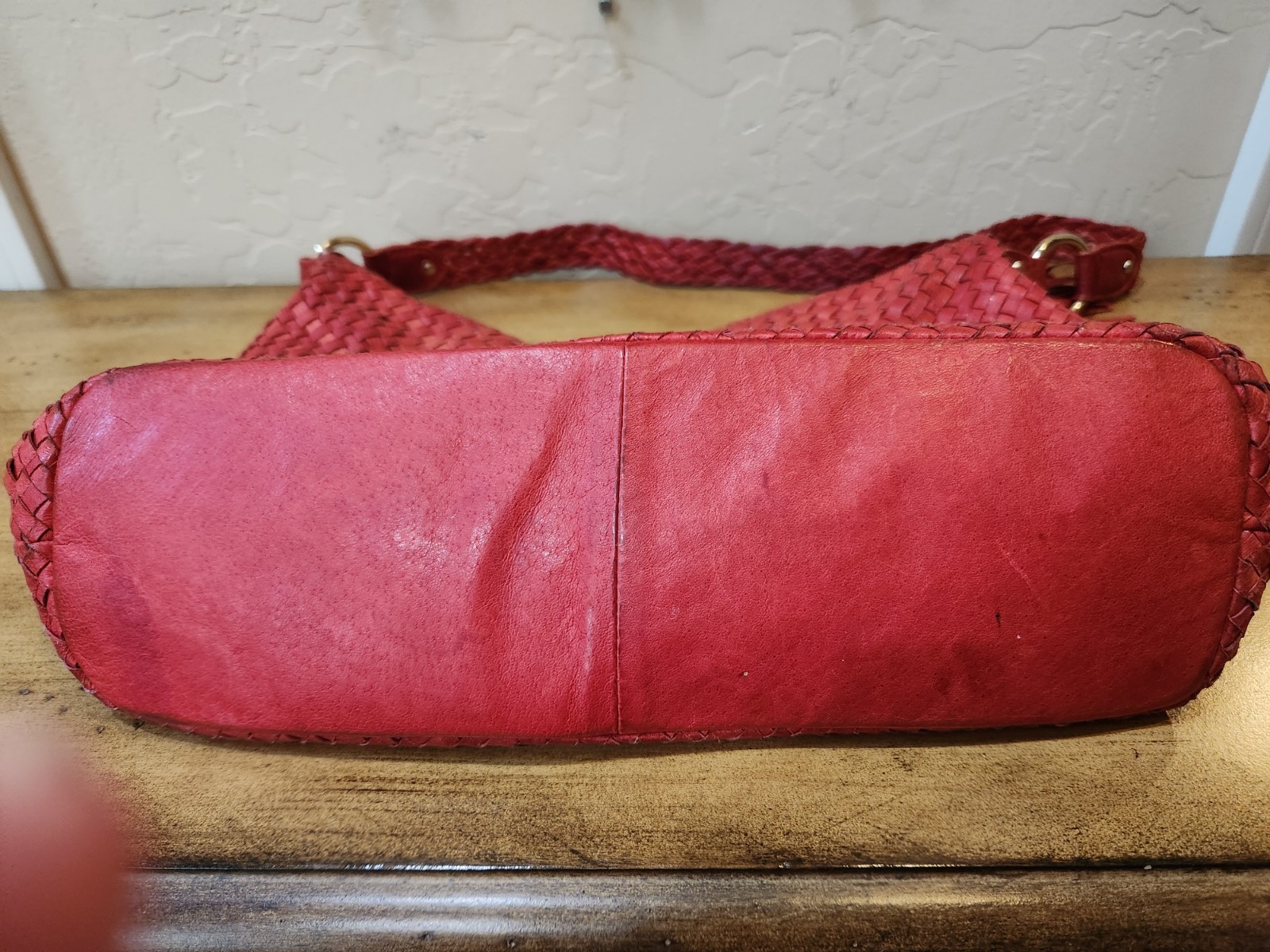 ELLIOTT LUCCA RED WOVEN LEATHER HANDBAG MED 9 X 14