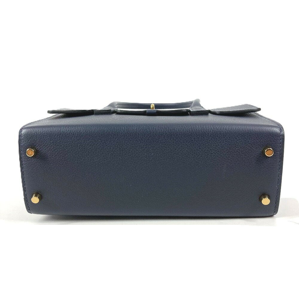 Hermes New Drag 22 Handbag Shoulder Bag 8.7in Evercolor Leather Navy Z Stamp 99