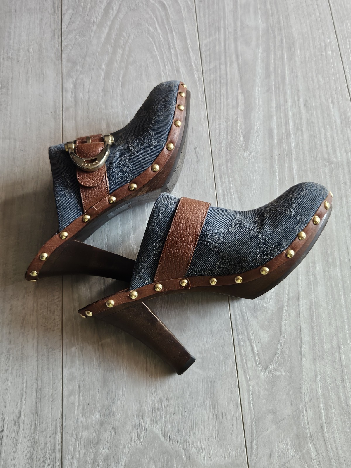 💥Celine Macadam Shoes Sandals Sabot Indigo Brown Size 38