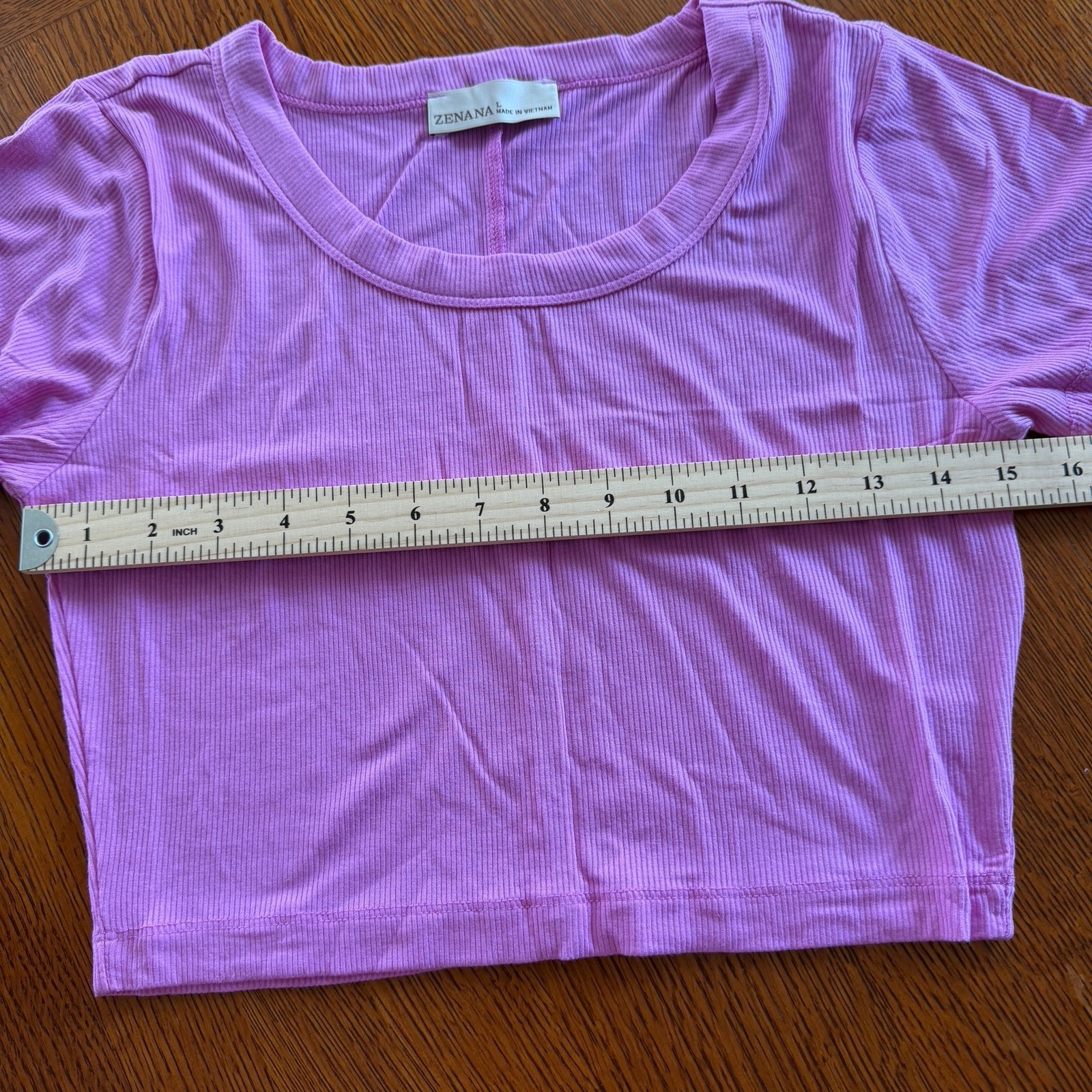 Zenana Womens Orchid Pink Ribbed Scoop Neck Crop Top Short Sleeve RRT-8492A5 L