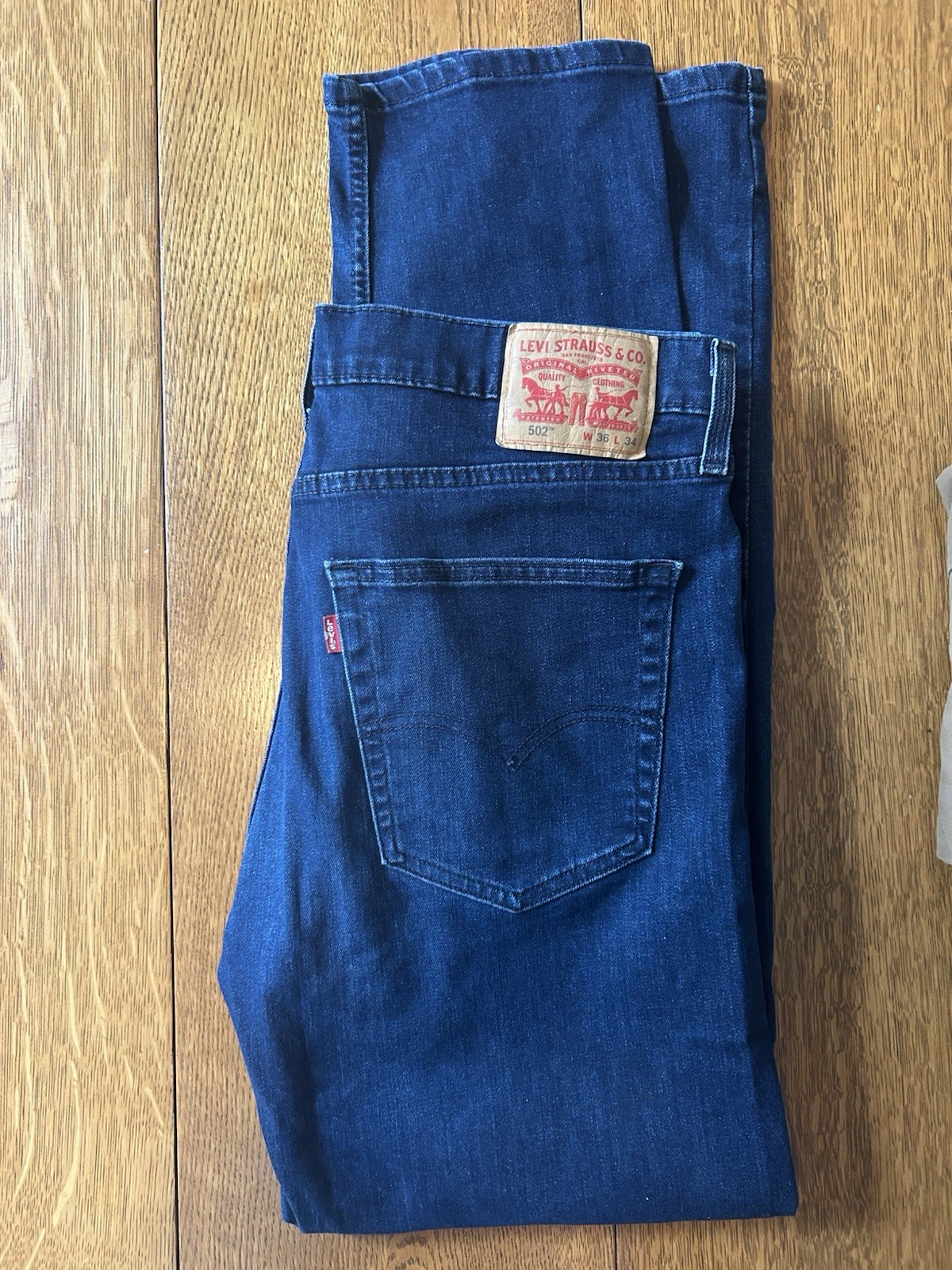 Levi’s 502 Mens Blue Medium Wash Stretch Denim Tapered Leg Jeans Size 36×34