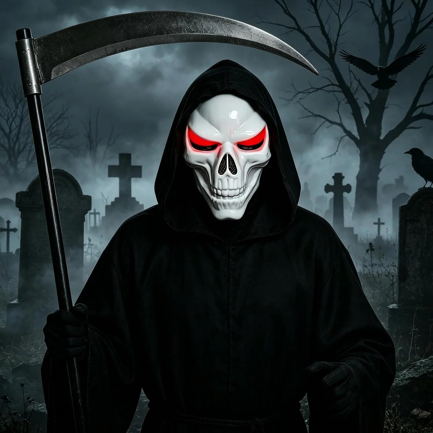 LED Skeleton Mask with Glowing Red Eyes, Halloween Costume for Adult Scary | 3 L