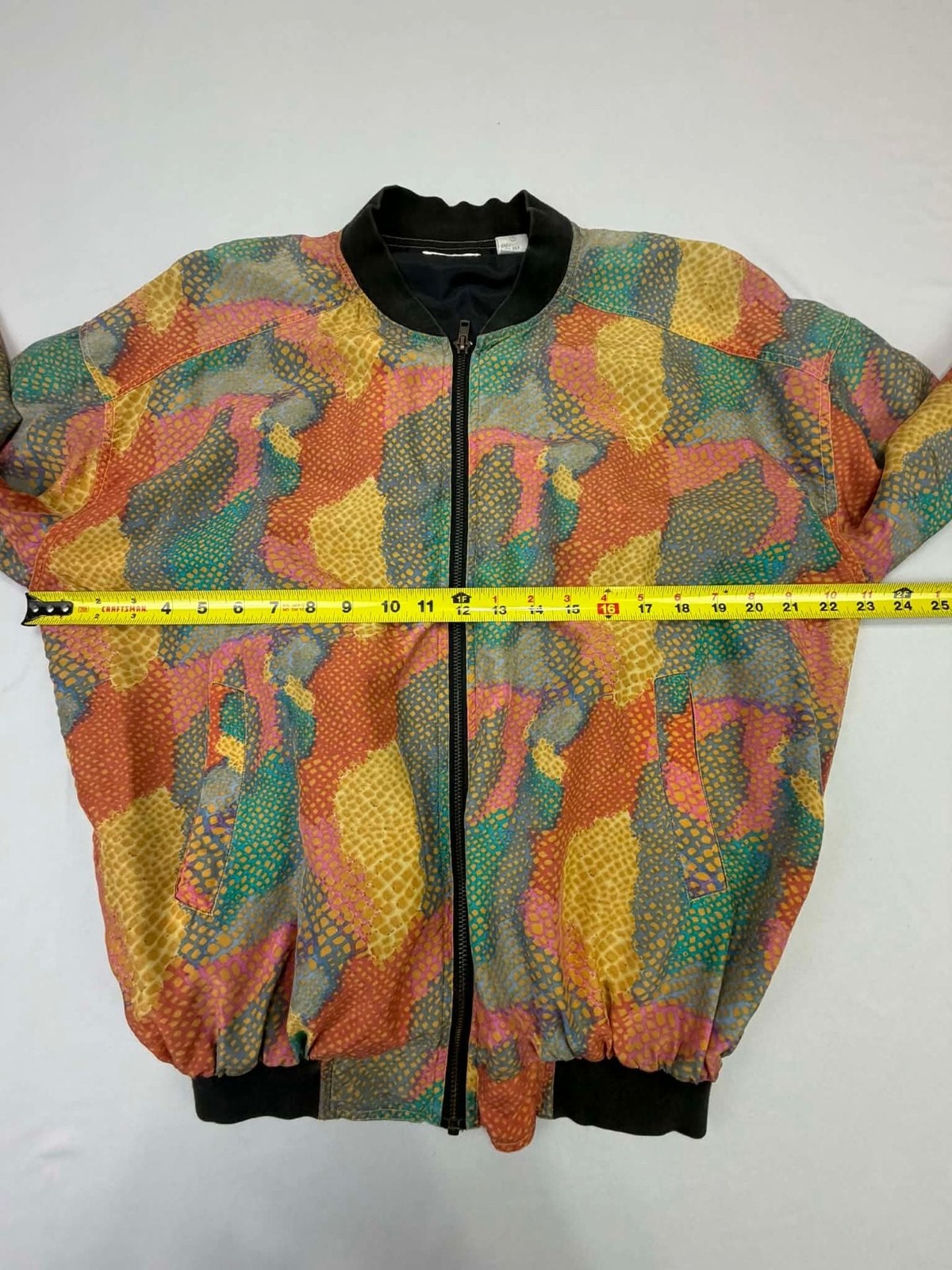 Vintage Robert Stock Limited 100% Silk Abstract Snakeskin Print Bomber Jacket