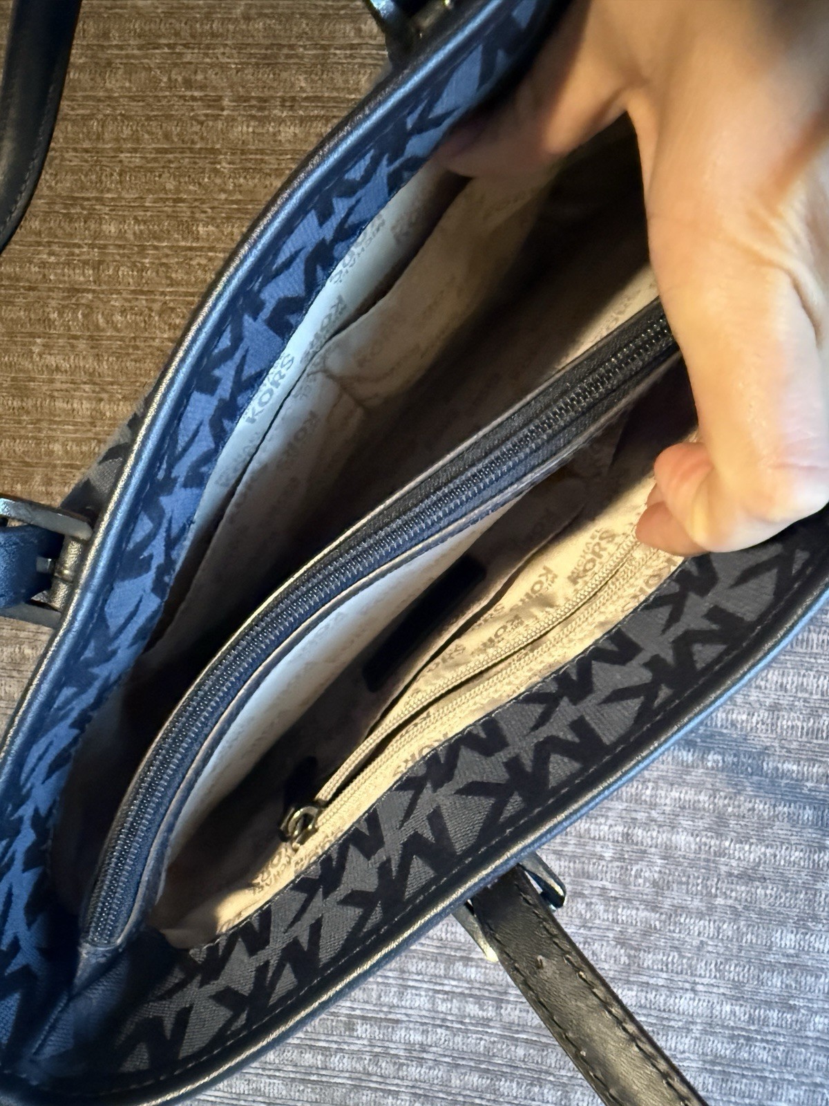 Michael Kors Navy MK Logo Tote with Front Pocket