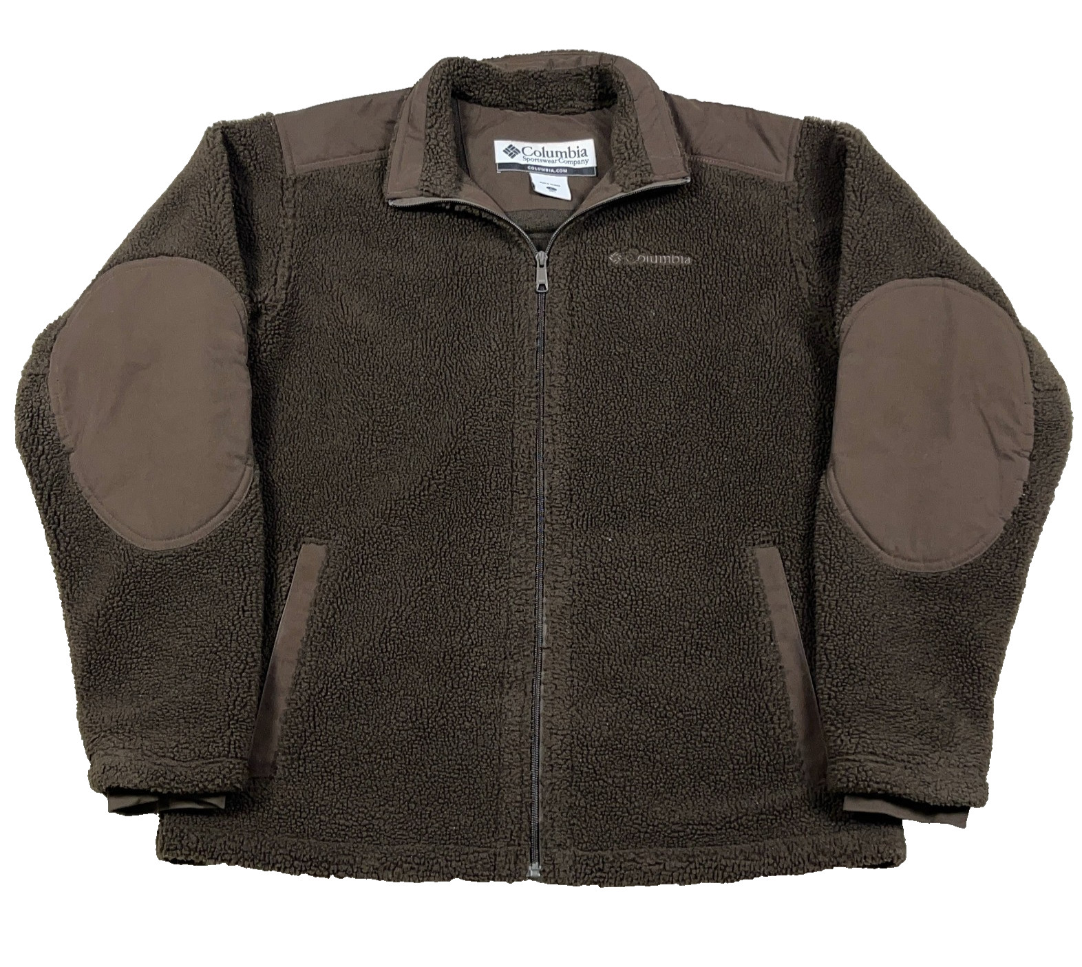 Vintage Columbia Jacket Men Large Dark Brown Sherpa Fleece Elbow Pads Teddy