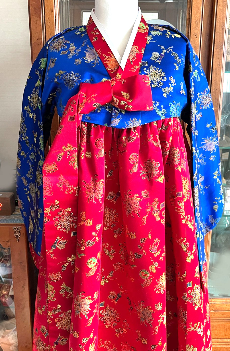 Unique 40-Year Vintage Korean Traditional Clothes Silk Durumagi Hanbok Full Set