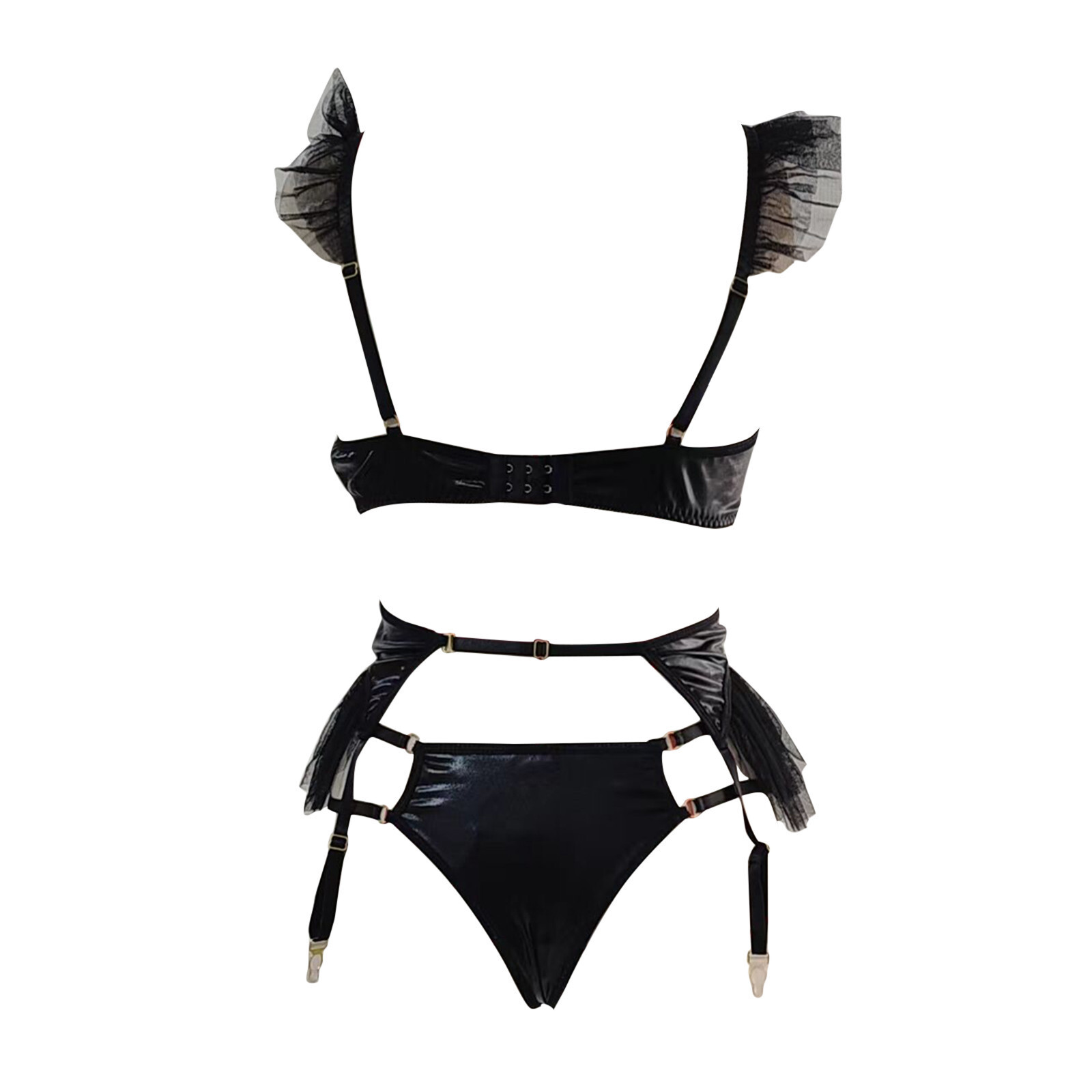 Womens G-String Sexy Bodysuit Babydoll PU Leather Lingerie Sleepwear Clubwear