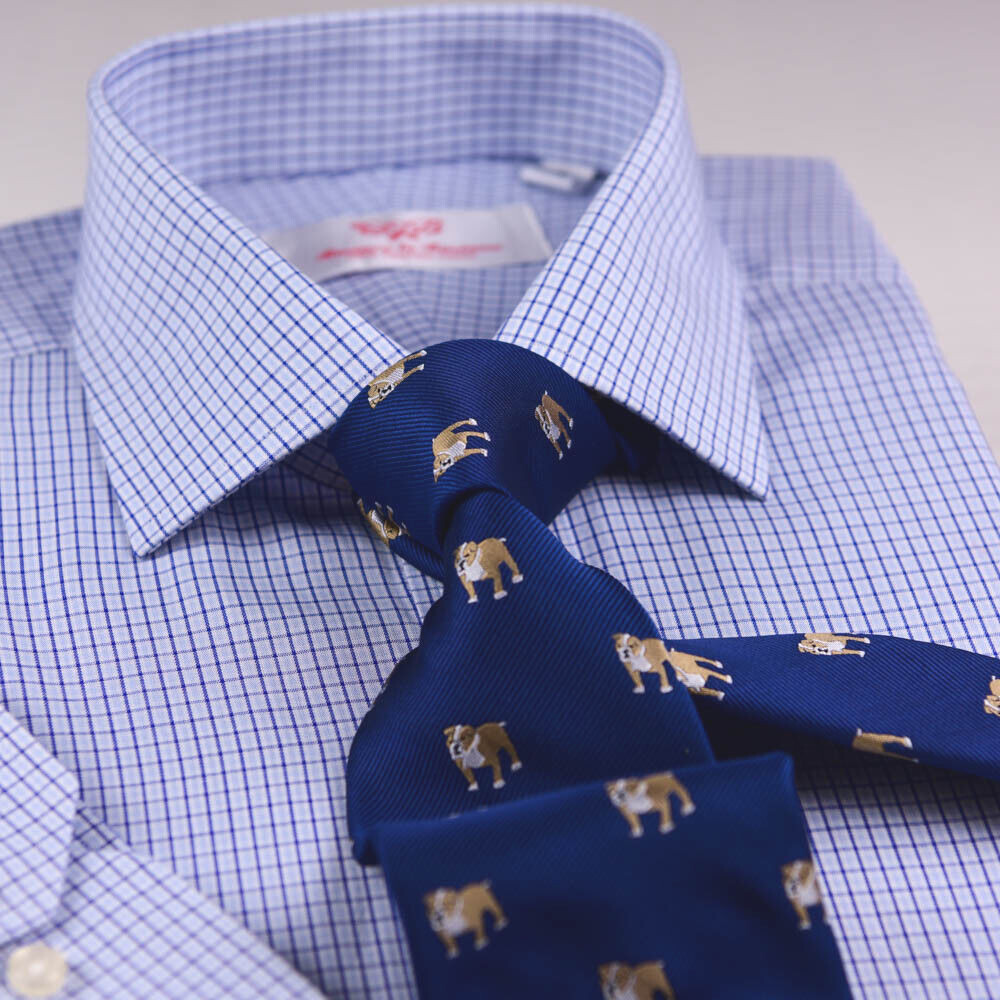 Light Blue Mens Formal Business Dress Shirt Plaids & Checks With Standard Cuff