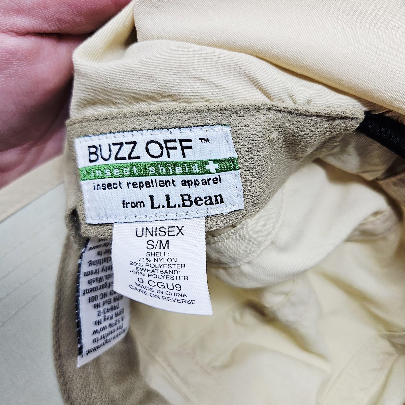 L.L. Bean Hat Cap Baseball Strap Back Mens M Beige Buzz Off Neck Flap Sun