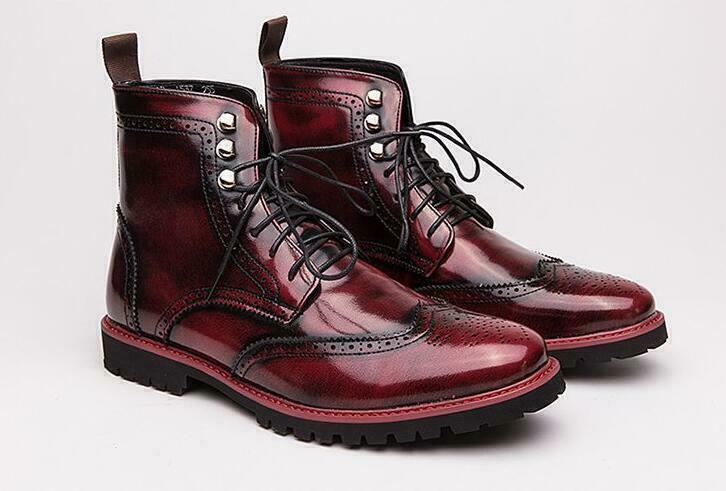 Mens High Top Brogue Shoes Carved Wingtip Lace Up Dress Casual Ankle Boots Hot