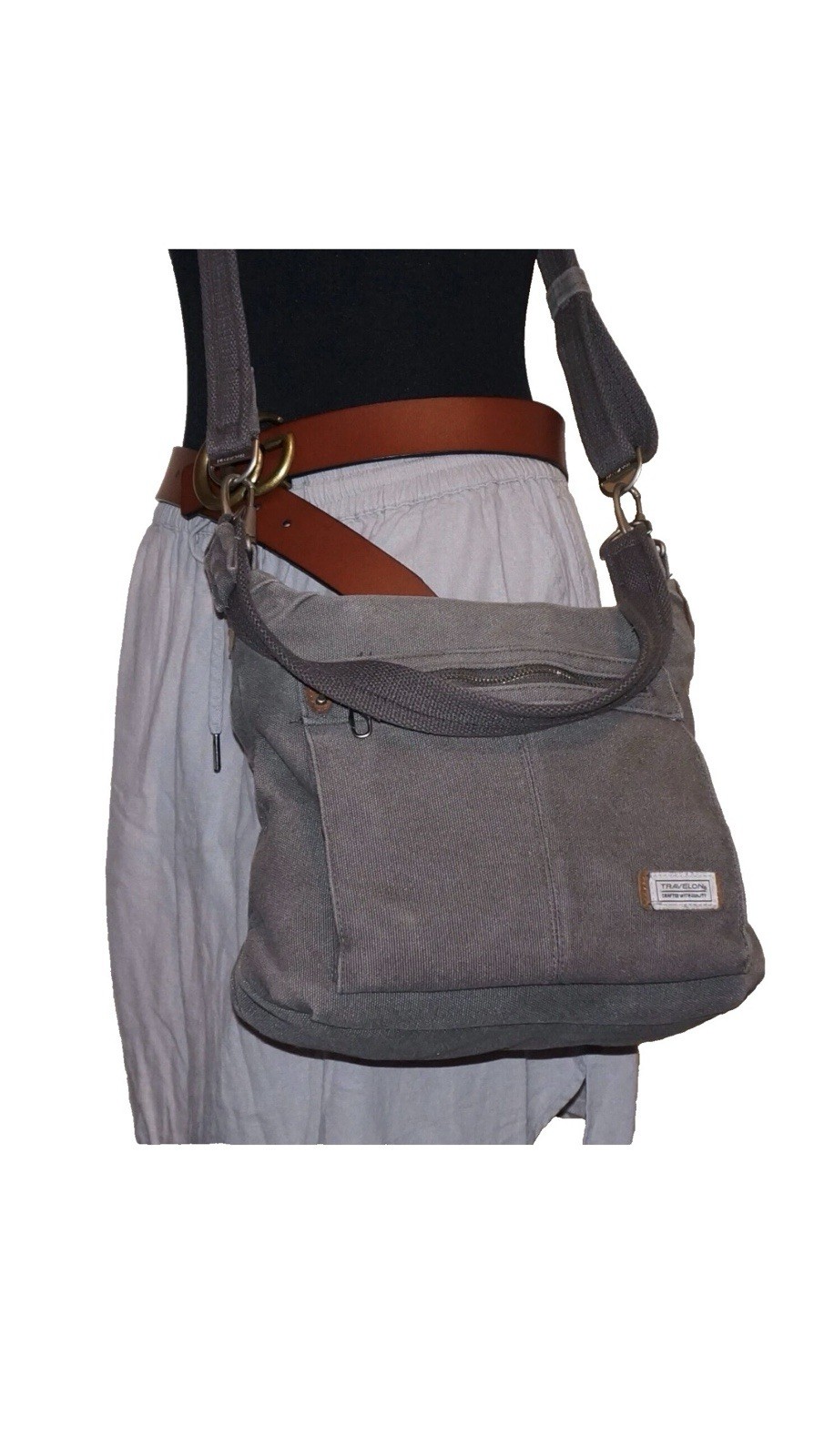 Travelon Gray Shoulder Bag Zip Closure Shoulder Strap Pockets Zipper Accent