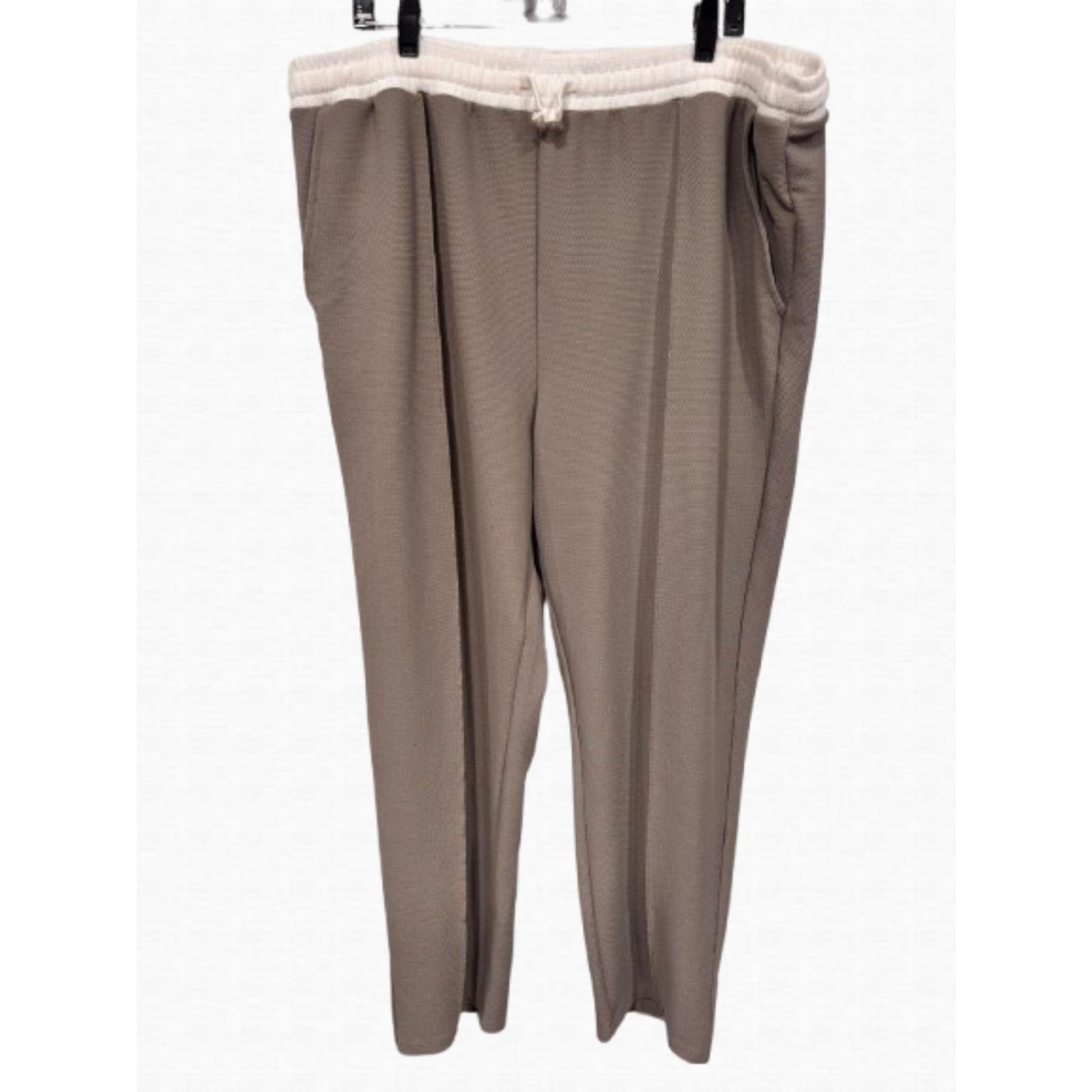 boohooMAN Mens Skinny Textured Trousers Taupe Contrast Waist Drawstring 5XL plus