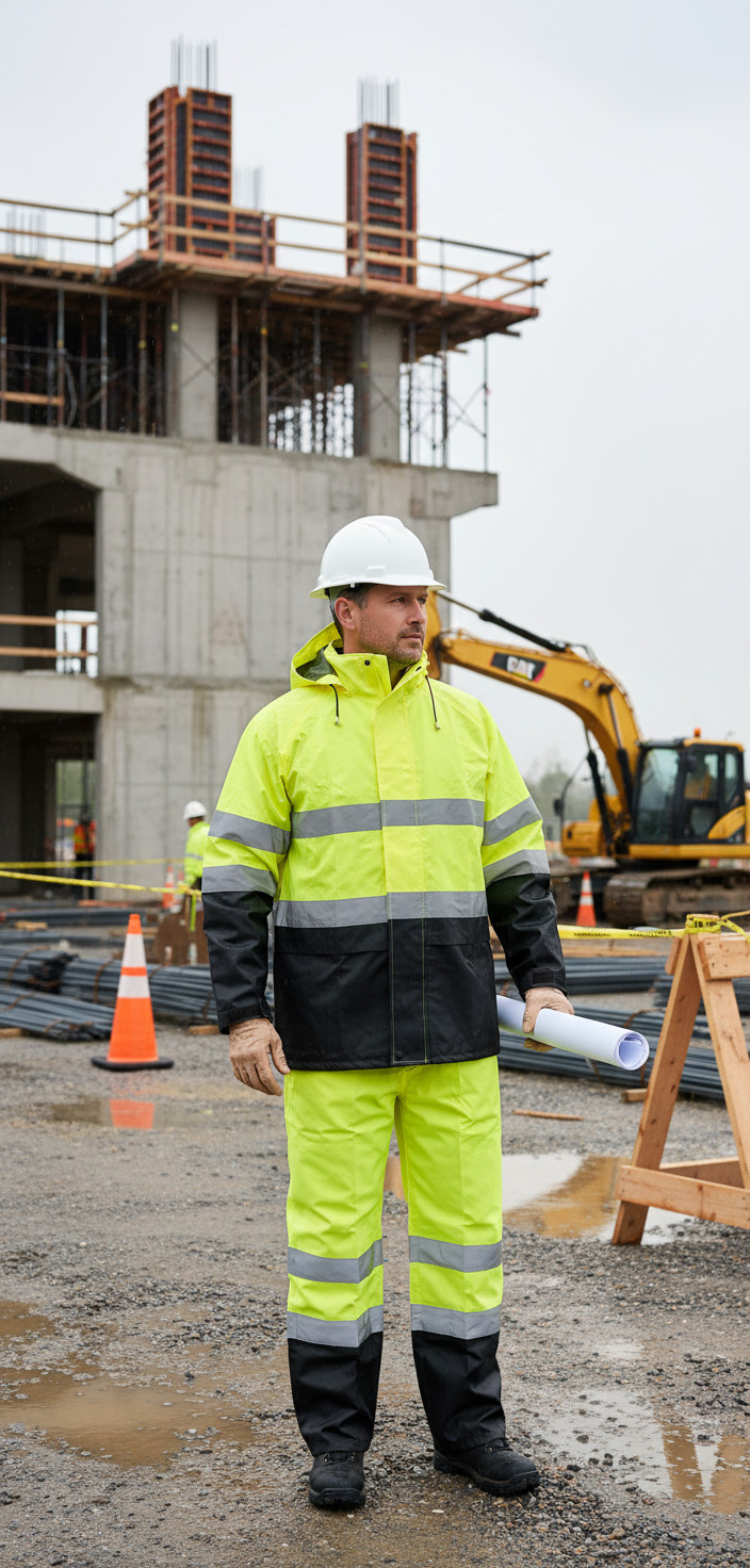 Yellow Safety Rain-suit, Rain Jacket With Hoodie and Rain Pants