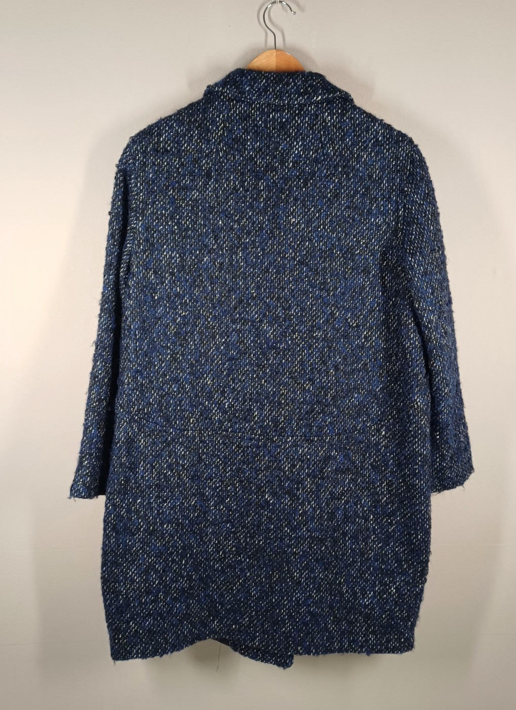 Jaeger Overcoat Womens Medium Navy Blue Virgin Wool Alpaca Blend Double Breasted