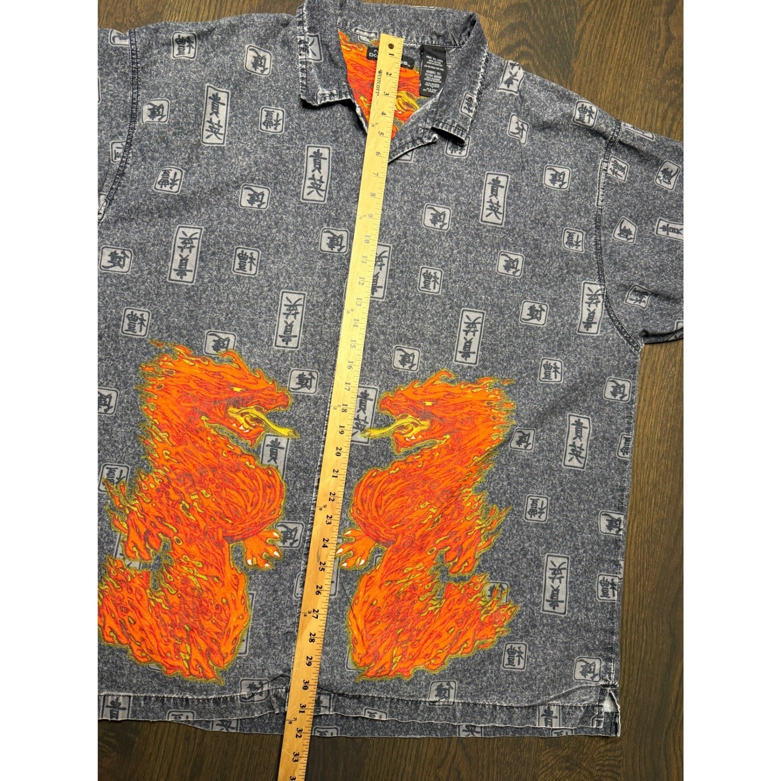 Vintage NO BOUNDARIES Flame Dragon Asian Oriental Graphic Shirt Tattoo 3XL 90s