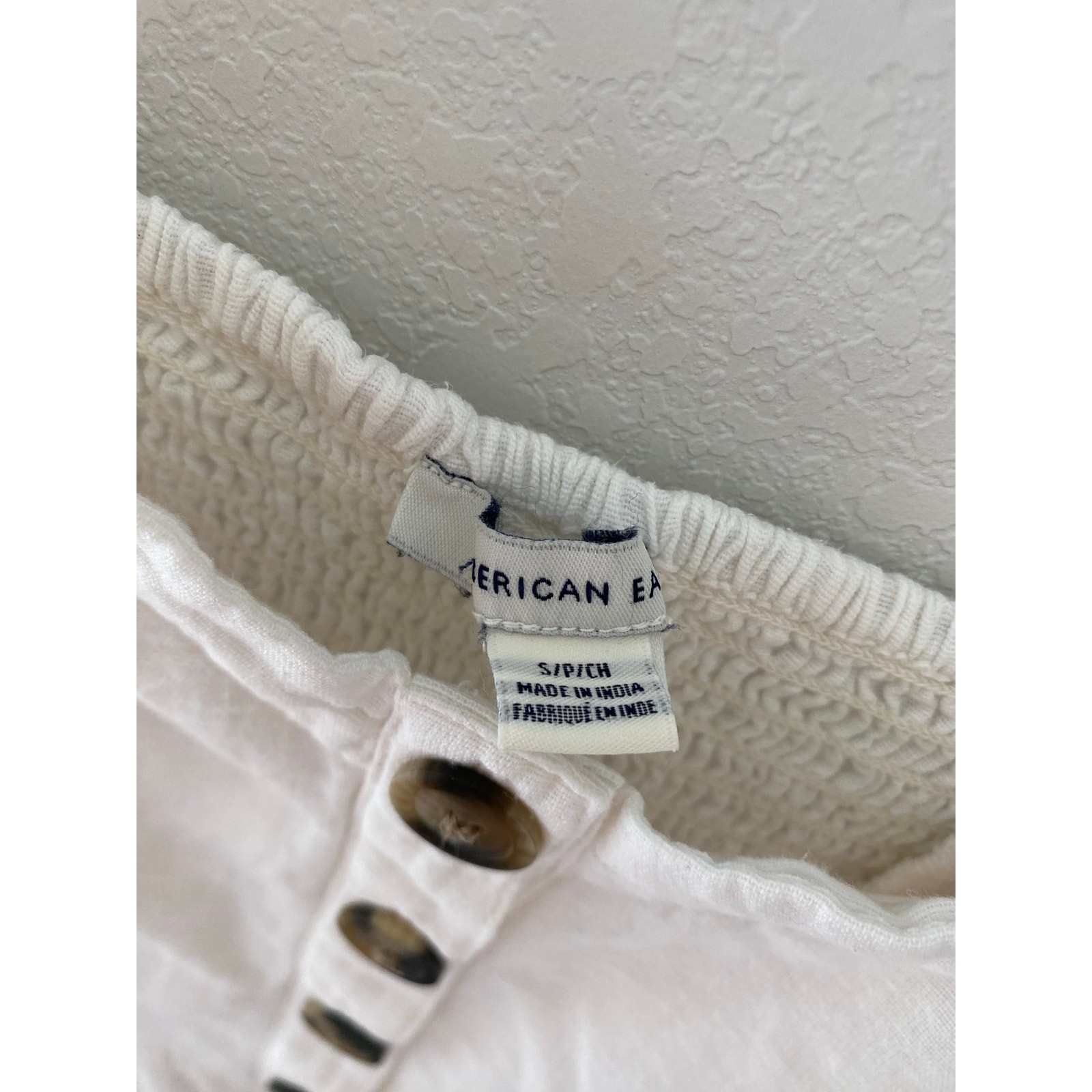 American Eagle Cream Linen Blend Button Front Wide Leg Jumpsuit Size S/P