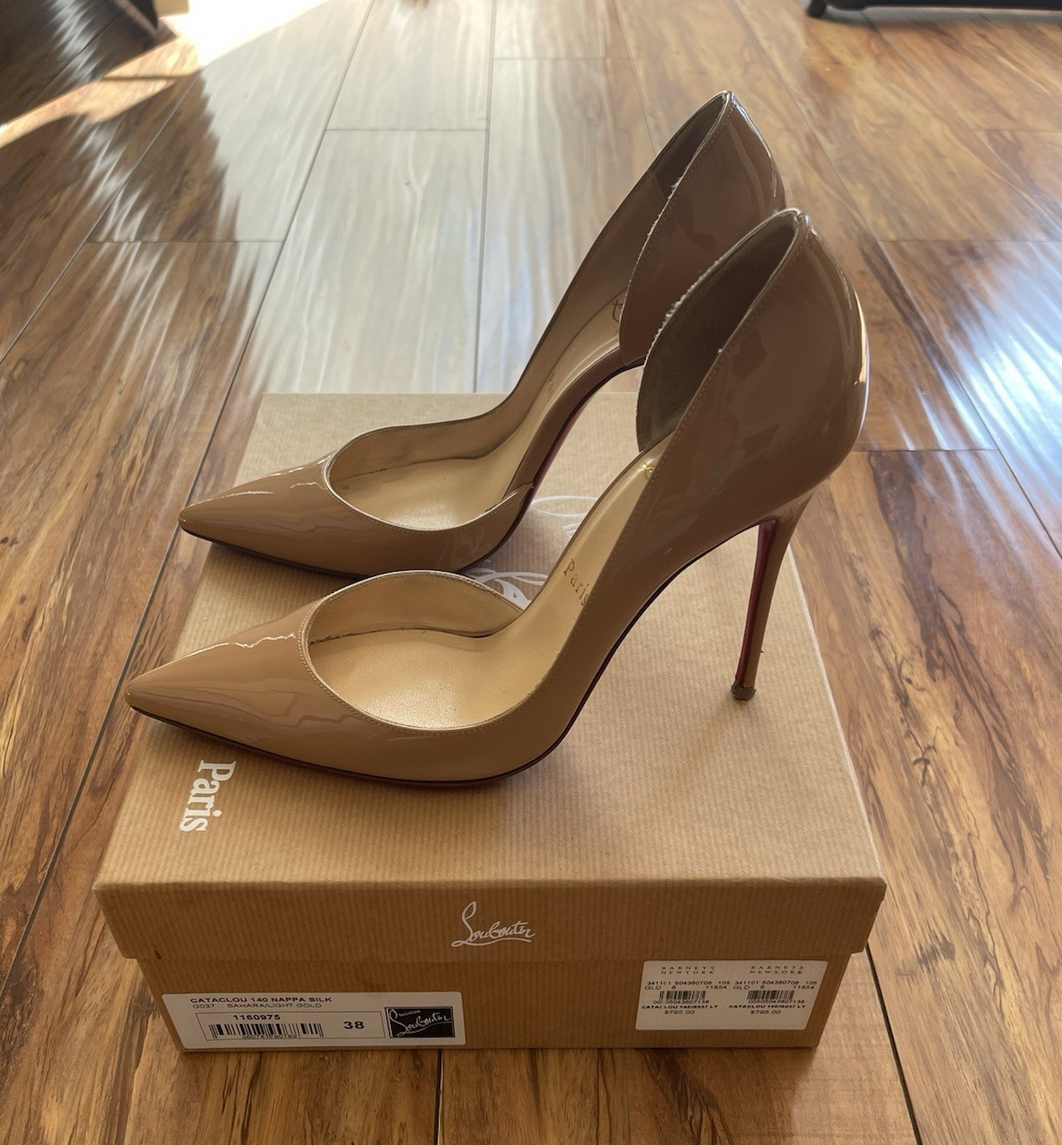 Christian Louboutin Patent Leather Iriza 85 Pointed Toe Pumps Nude EU38