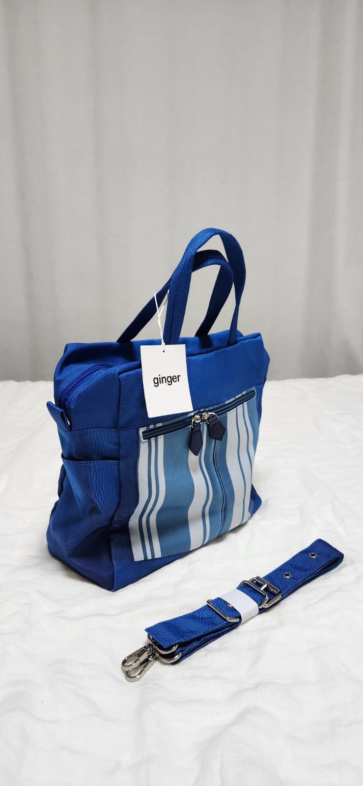Women’s Blue Stripe Crossbody Bag Top Handle Shoulder Tote Purse Travel New
