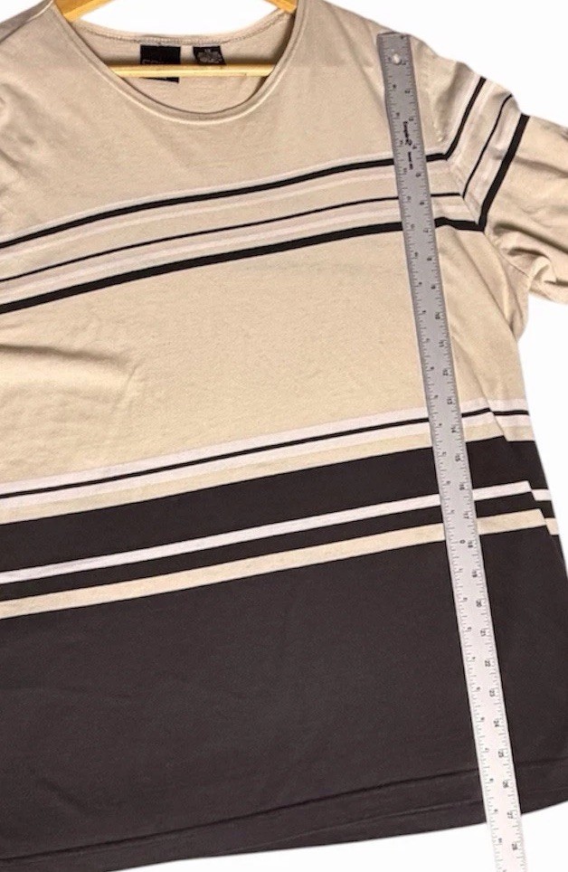 Erika Women 1X Striped Tunic Top Beige Black 3/4 Sleeve Casual Stretch Tee