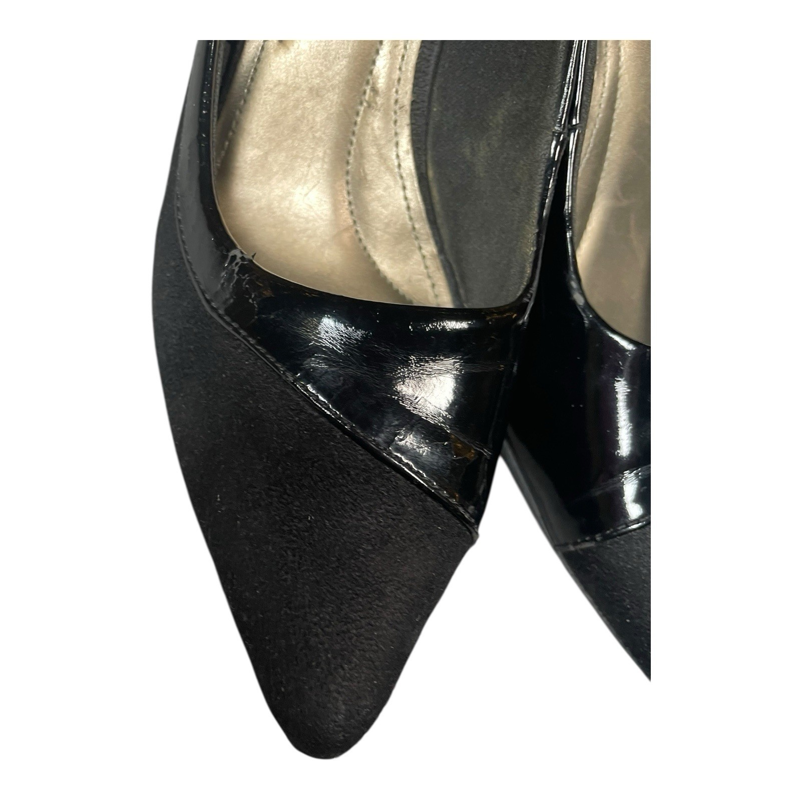 Comfort Plus Pointed Toe Pumps Suede And Patent Leather Black Size 6.5