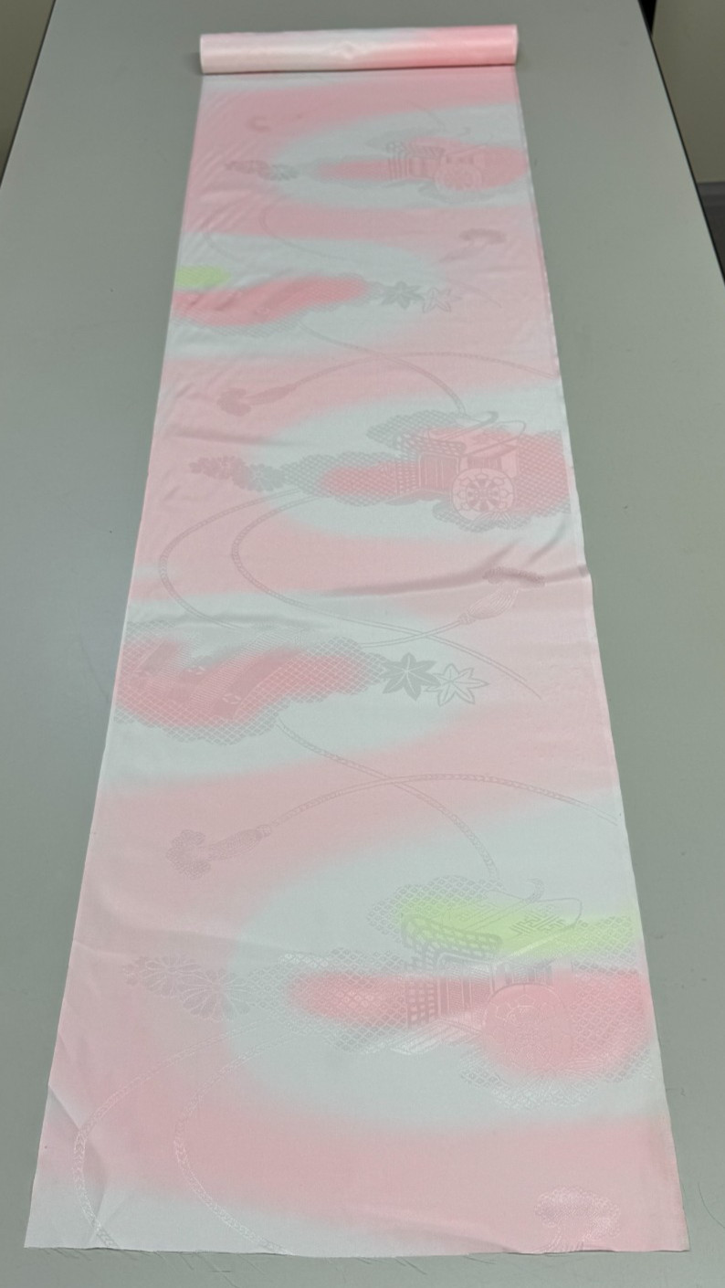 Japanese Vintage Kimono Fabric cloth Boro silk Pink tradition 35.4×13.7 in