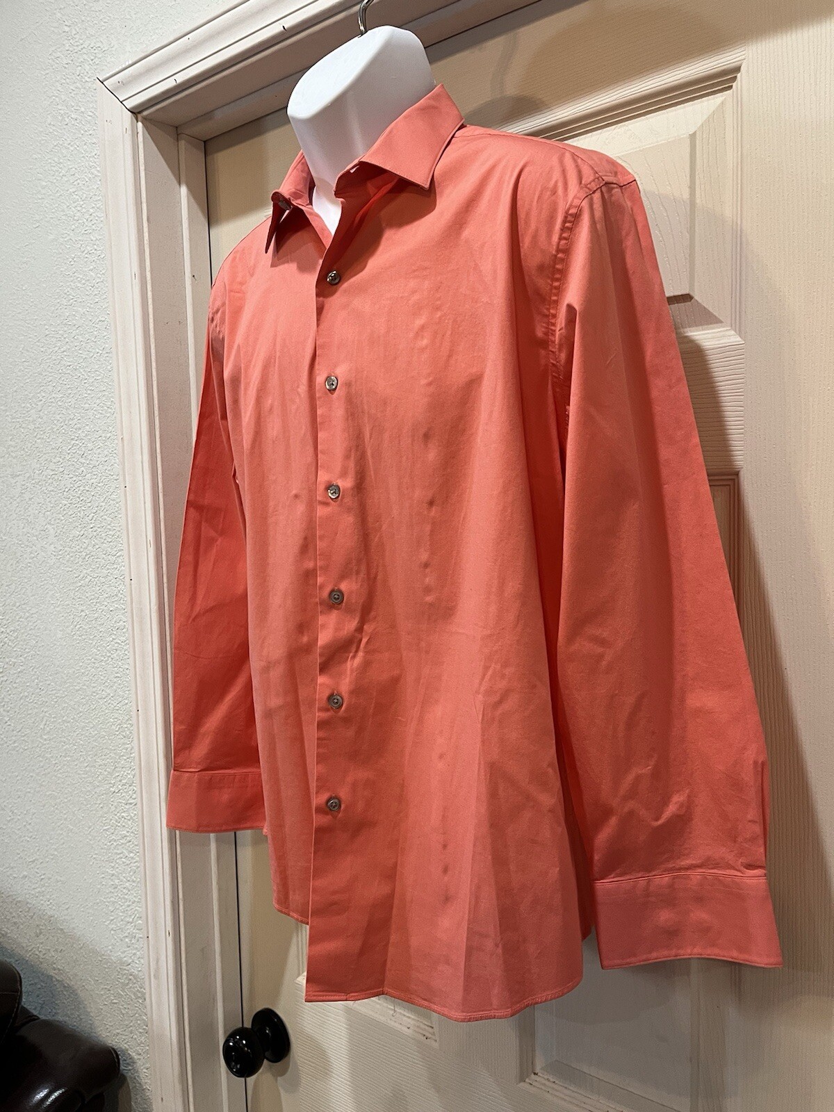 Alfani Mens Dress Shirt Solid Orange Point Collar Stretch Barrel Cuff 16.5 34/35