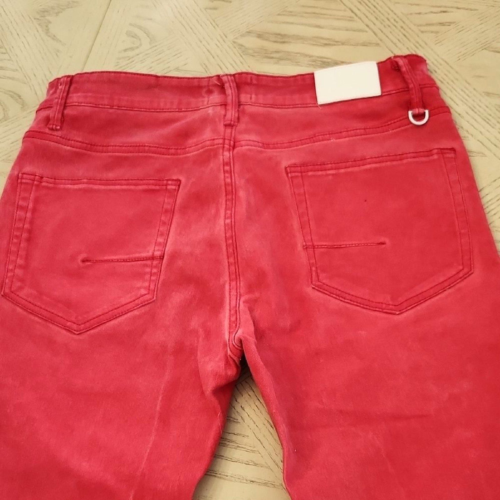 KDNK Comfort Stretch Distressed Skinny Jeans w/ Zippered Ankles Red Size 32
