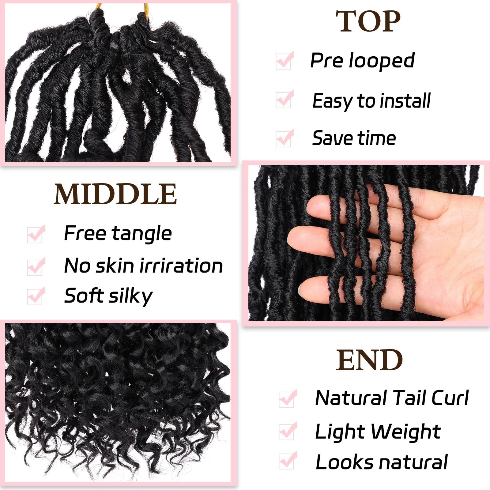 18 Inch Goddess Faux Locs Crochet Hair with Curly 18 (Pack of 2), 1B