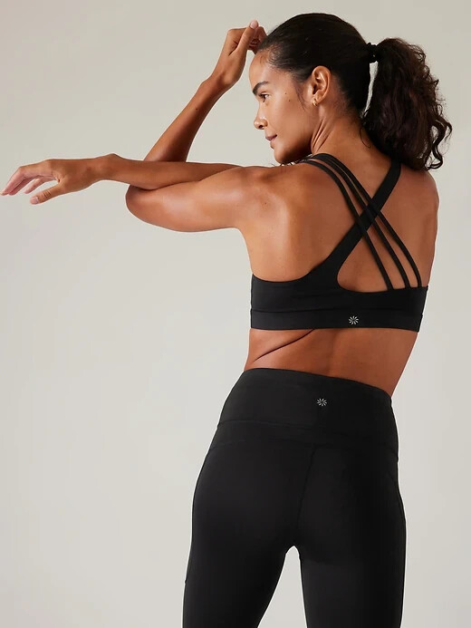 Athleta M MEDIUM Train Free Bra A-C, Black Sports Bra Yoga Workout Top NWT