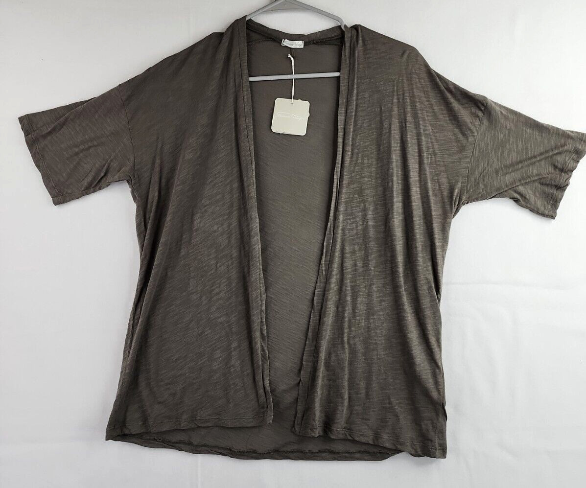 American Vintage Lightweight Short Sleeve Open Blouse Womens Medium Gray