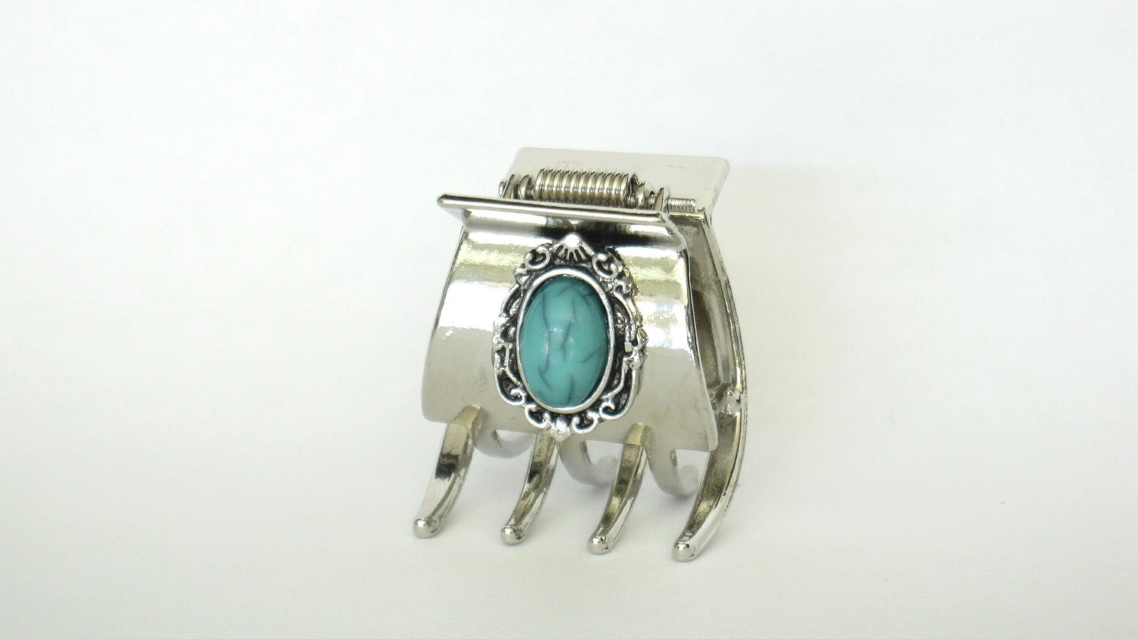 Small/medium turquoise blue silver metal native tribal hair claw clip