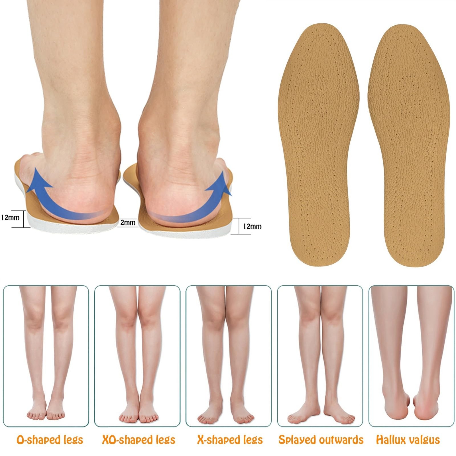 Supination Insoles,O/XO Leg Orthopedic Corrective Brown 41/42,