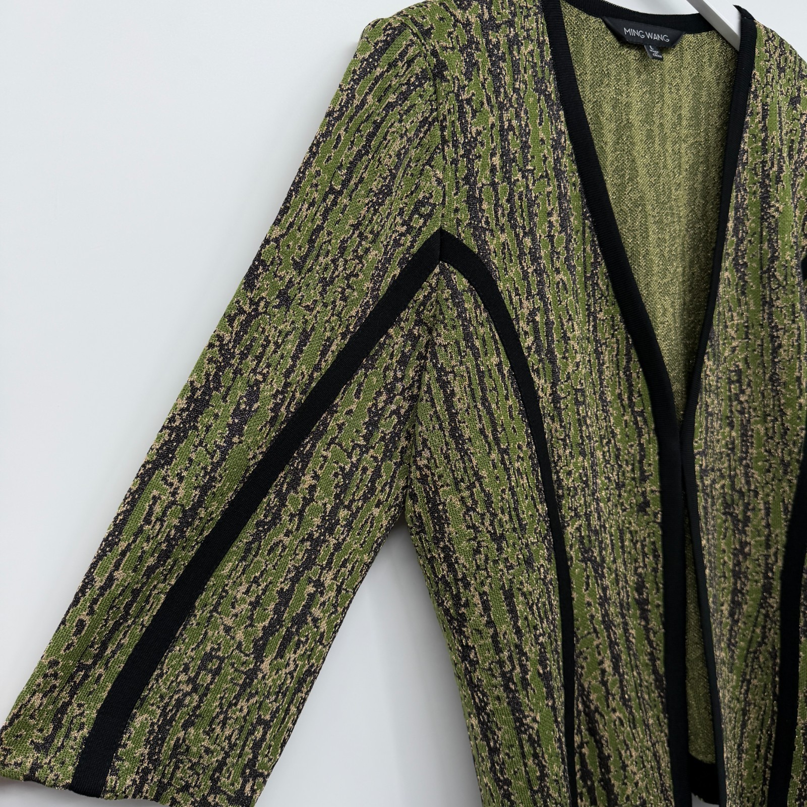 Ming Wang Cardigan Jacket Large 3/4 Sleeve Shoulder Pads Artsy Office Academia
