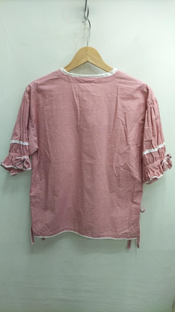Pink House Red/White Gingham Check S/S Blouse, Women’s Top, Cute