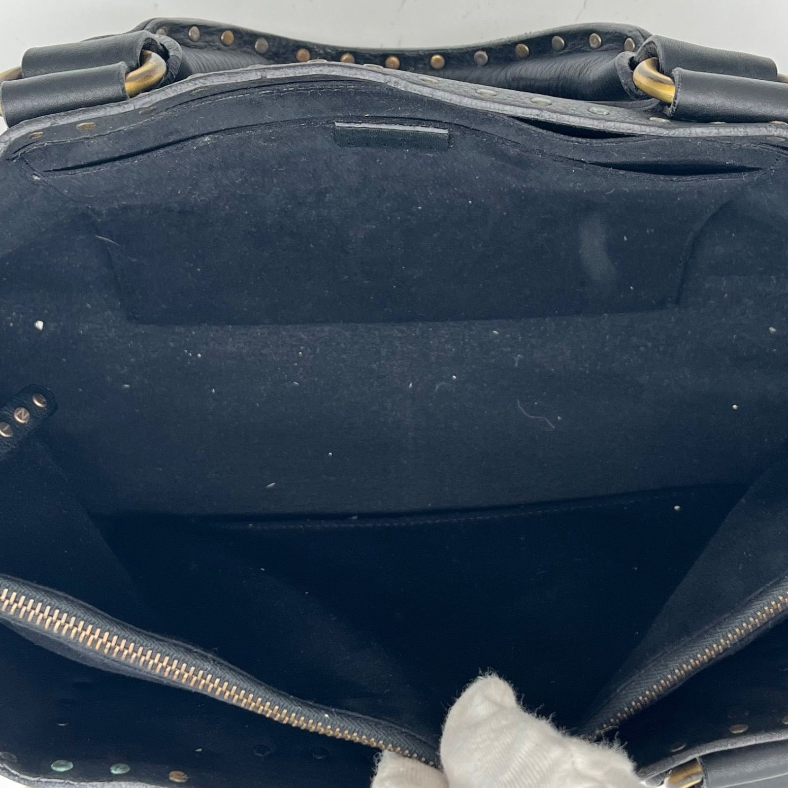 Auth Celine Boogie Bag Studs Leather Handbag, Black 2Y10564