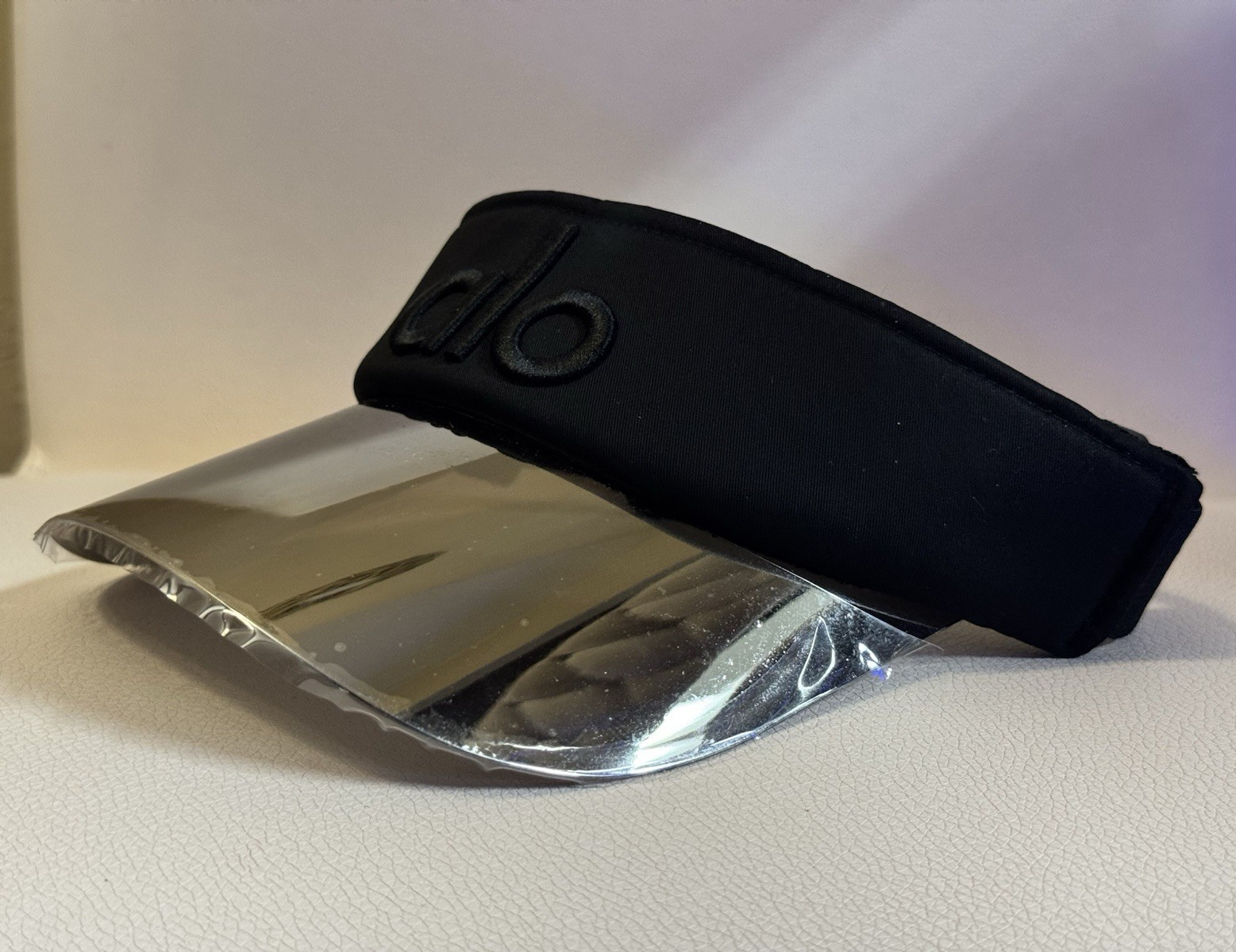 ALO YOGA Solar Visor Black Silver Chrome Shield Transparent Hat Cap Athletic