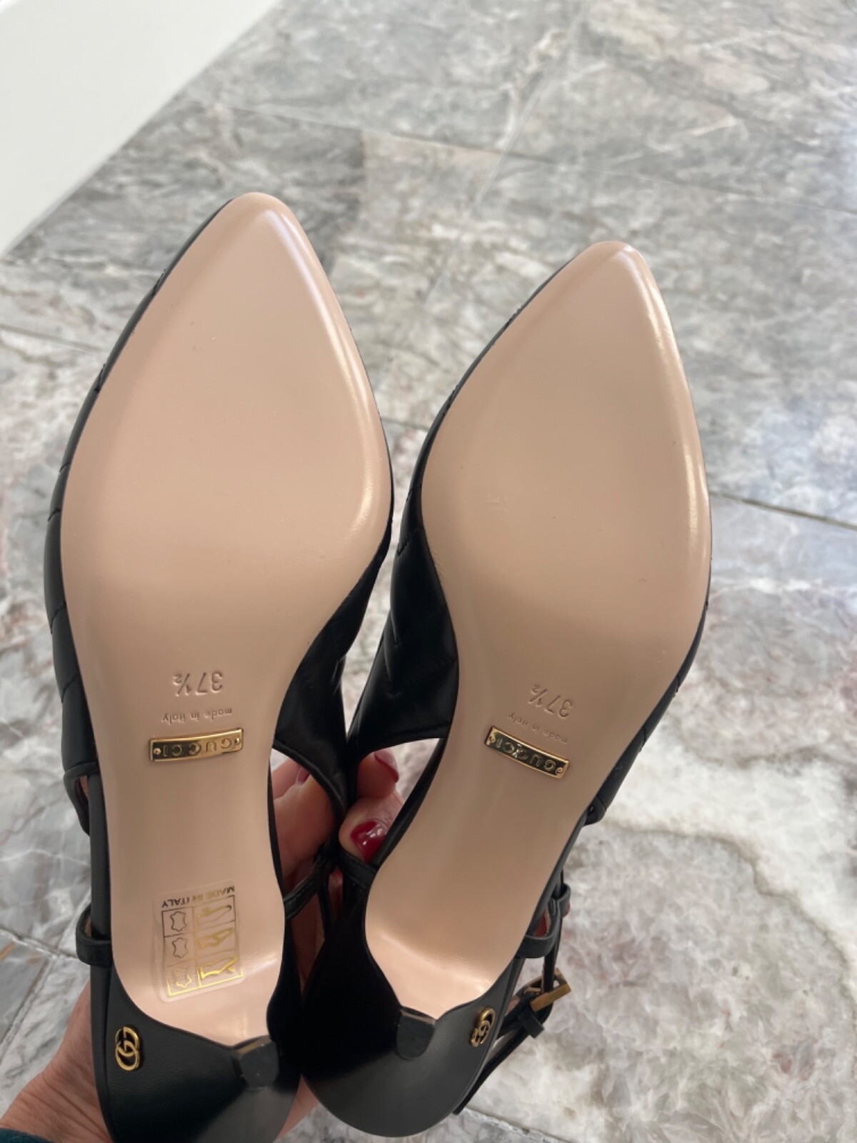 NIB GUCCI Matelasse Leather Kitten heeled Slingback 7.5