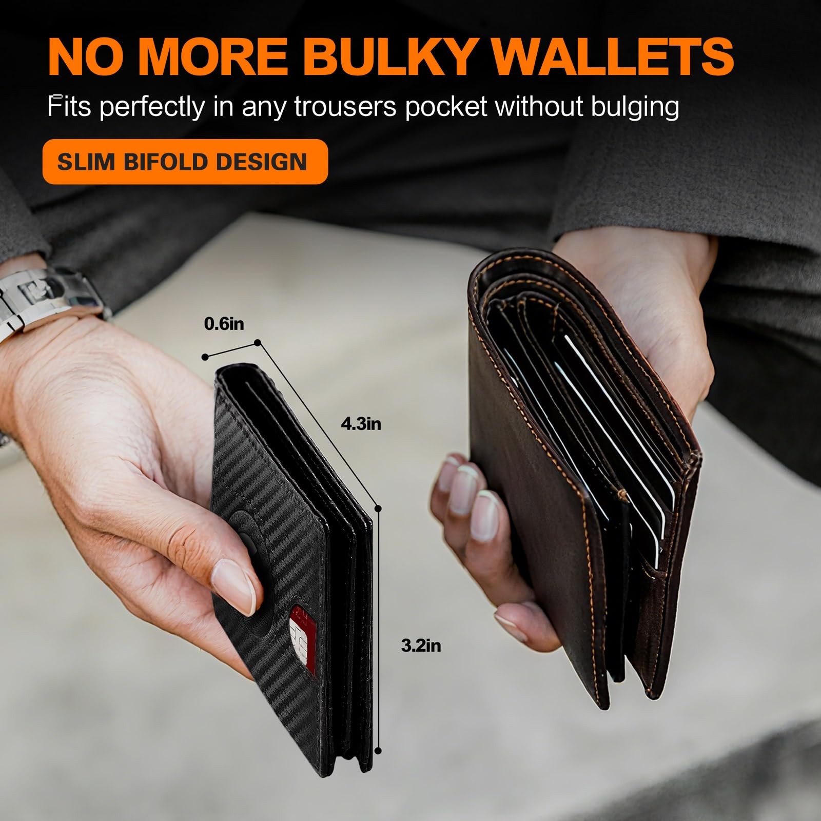 Wallet for Men Slim RFID Blocking 0.6×4.3×3.2 inches, Black-Carbon Fiber
