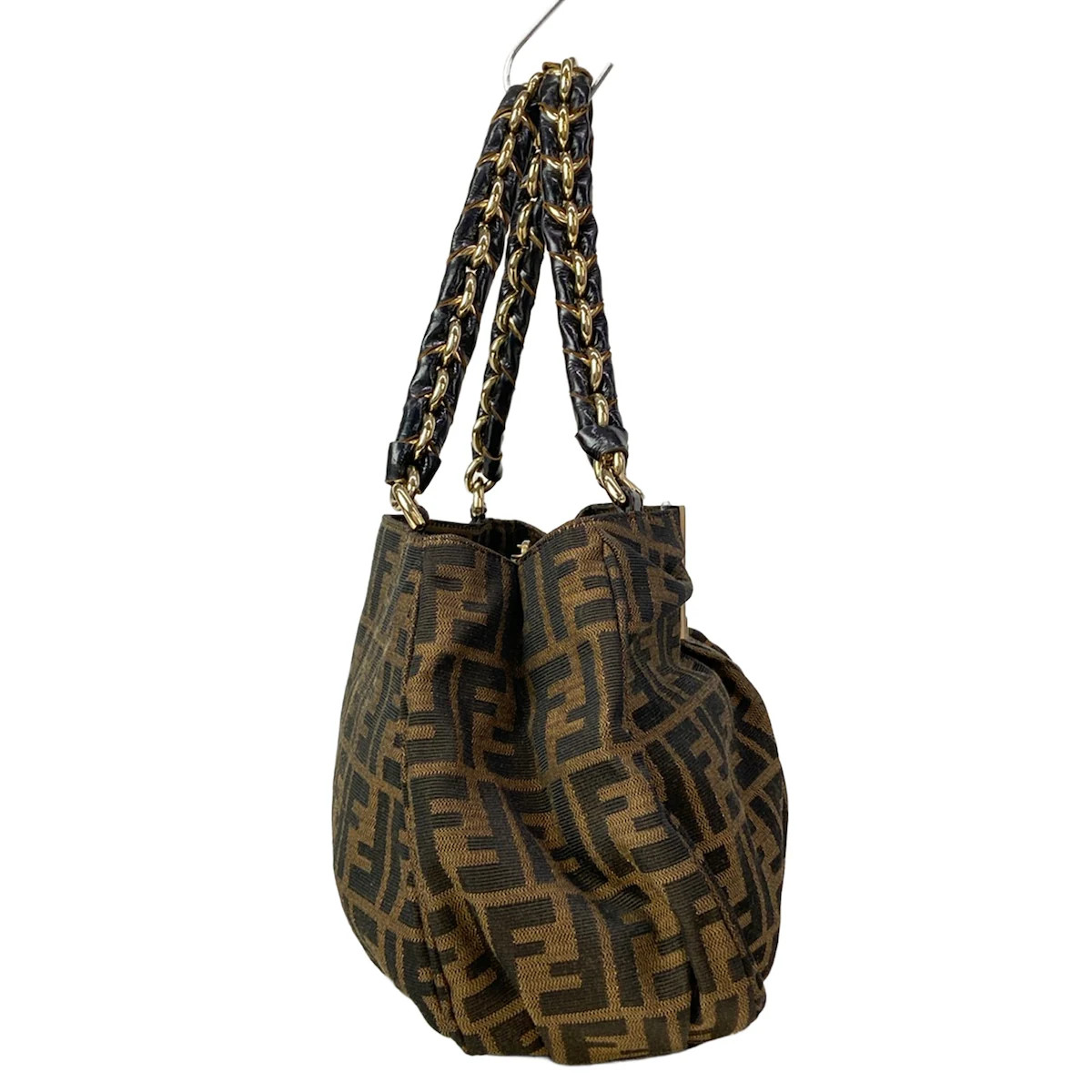 FENDI Zucca 8BR615 Light Brown Black Gold Jacquard Patent Leather Hardware