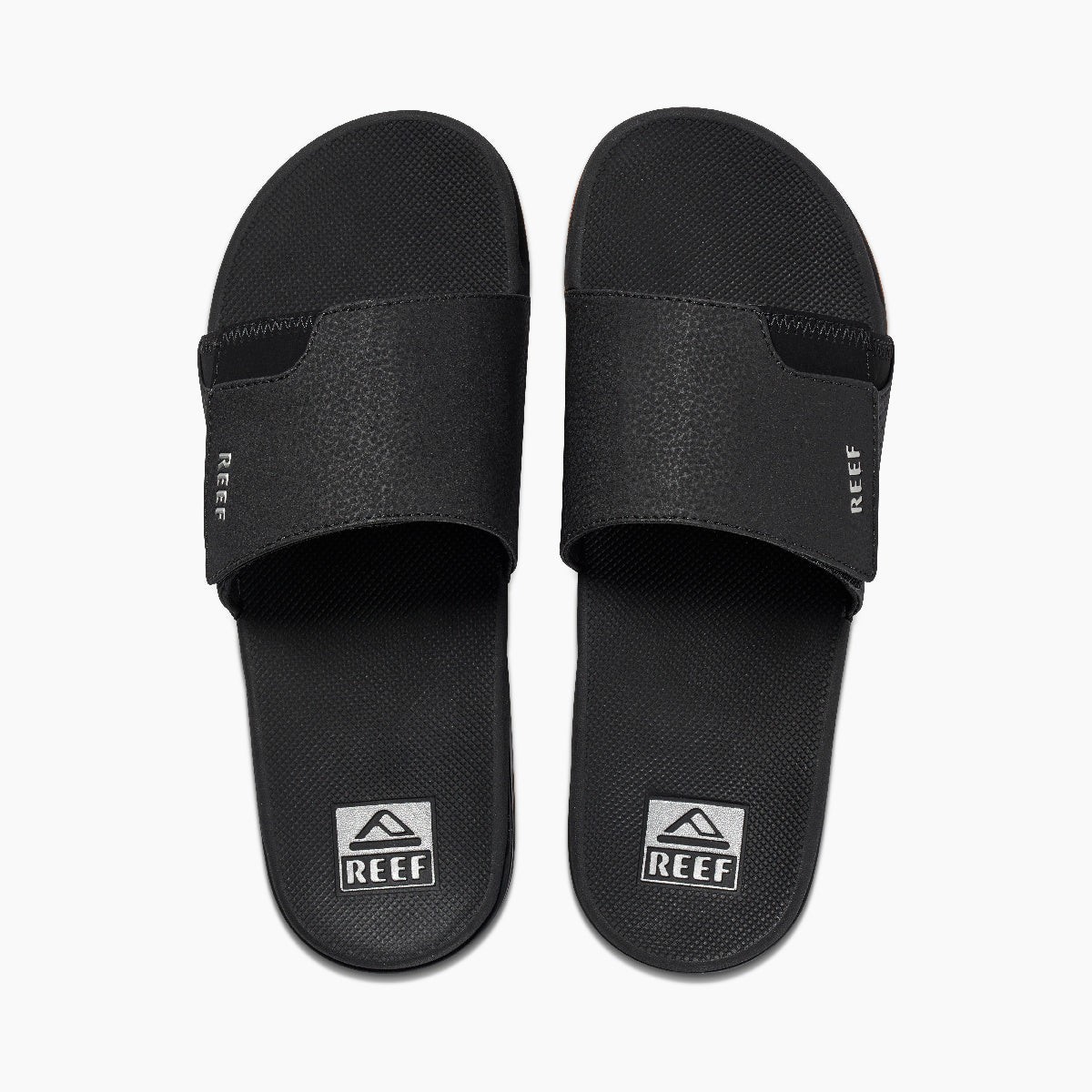 REEF Men’s Fanning Slide Bottle Opener Regular Sandal – Black/Silver, Sizes