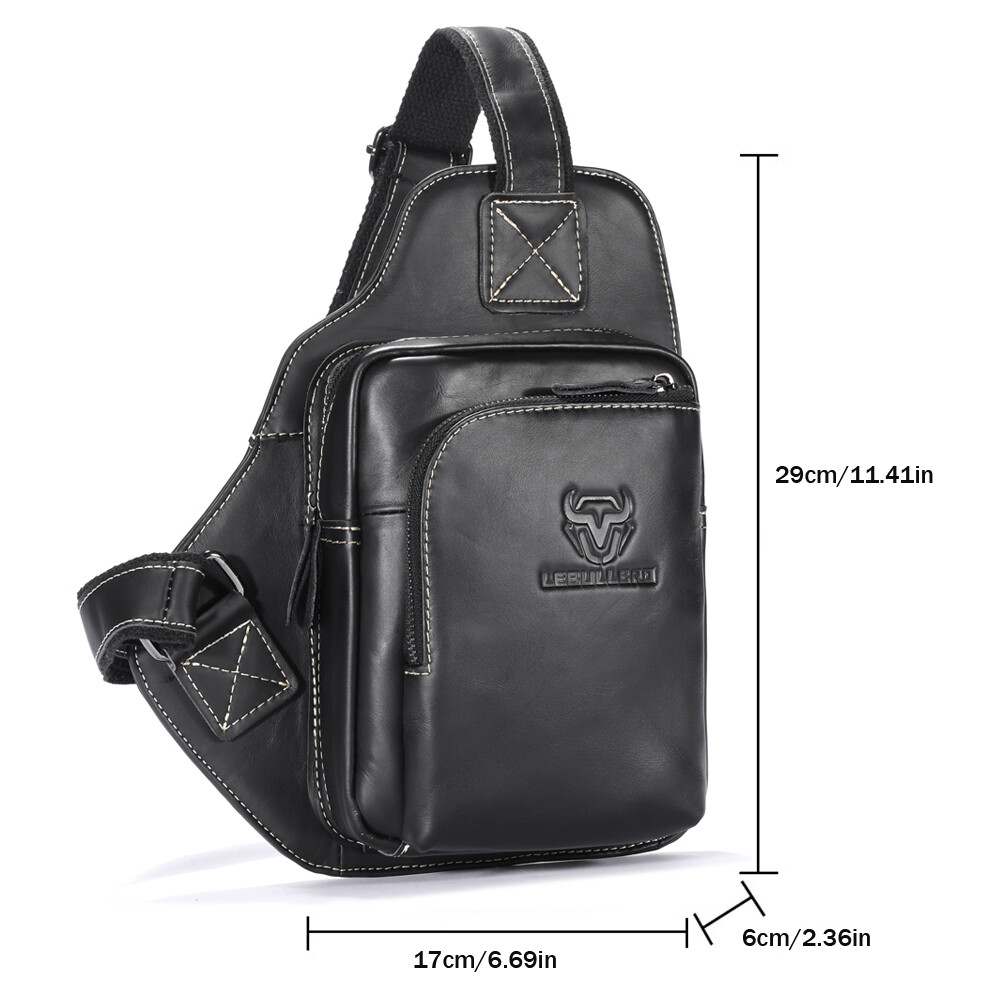 Chest bag Mens 100% Genuine Leather Shoulder Bag Sling Backpack Daypack Travel