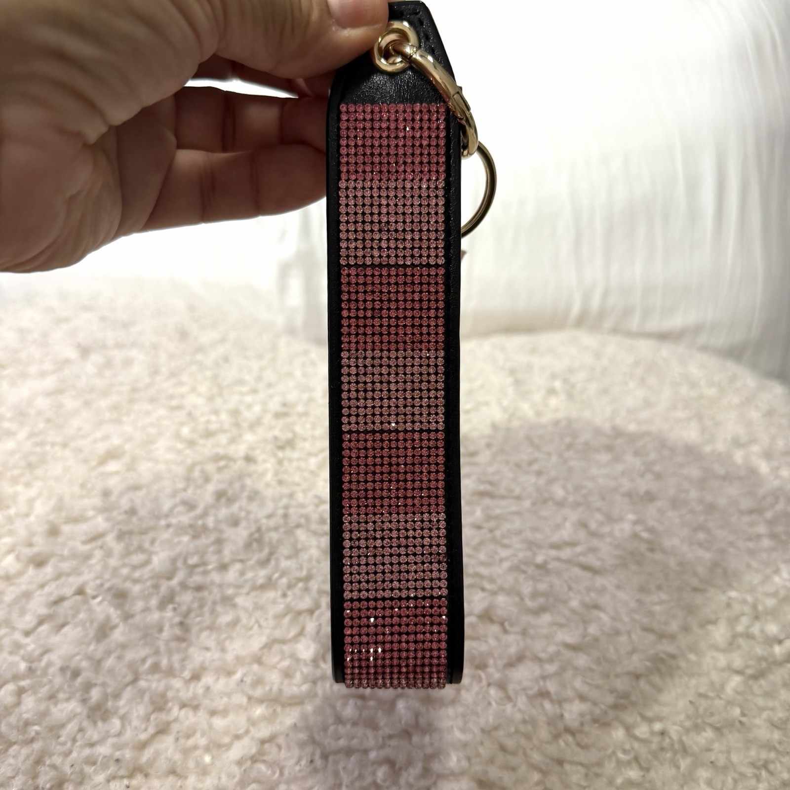 Victoria’s Secret PINK Rhinestone Wristlet Key Chain Faux Leather Logo