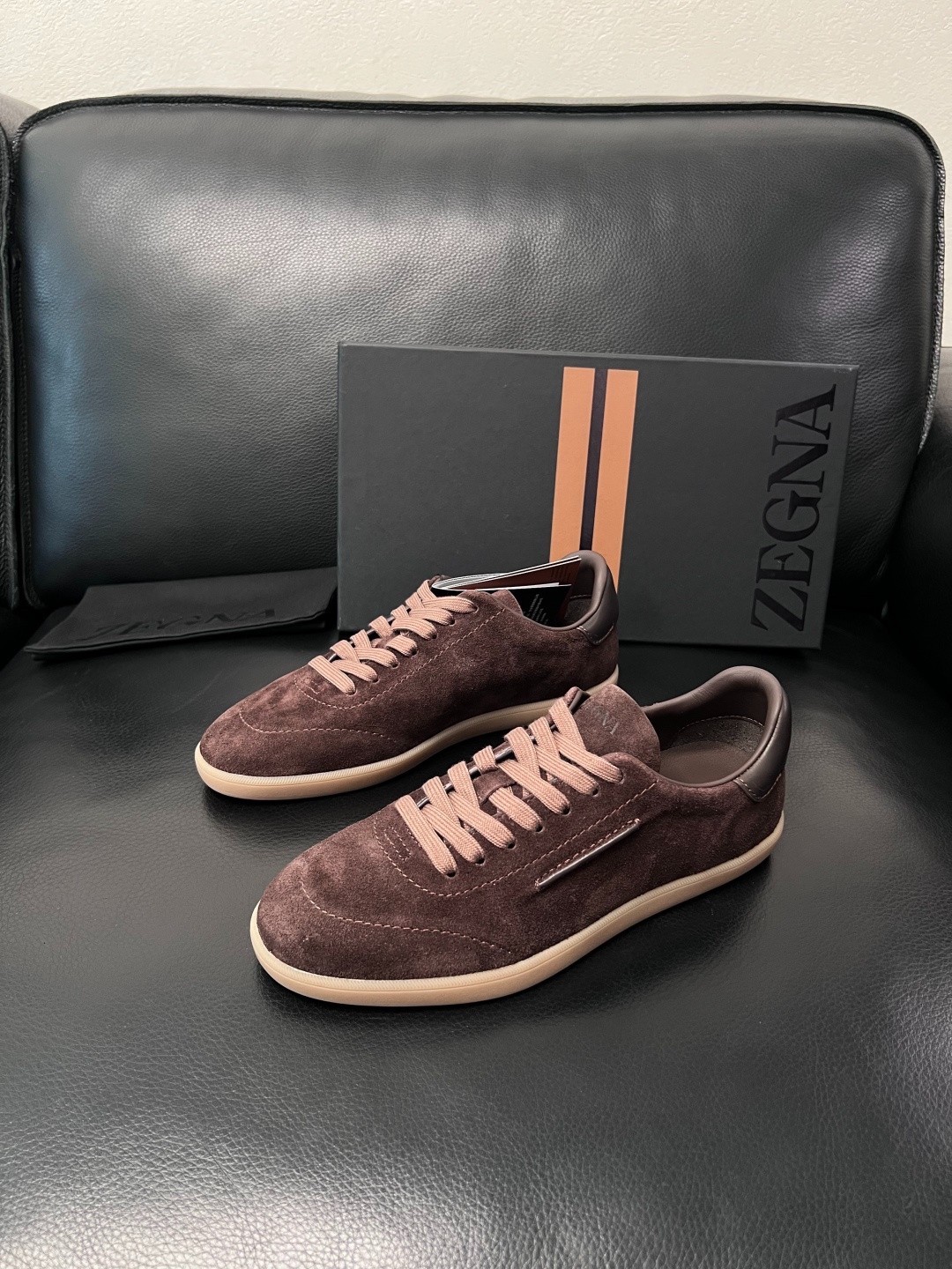 Zegna Oasi 232 Mens Suede Leather Casual Sneakers Dark Brown Size 38-45