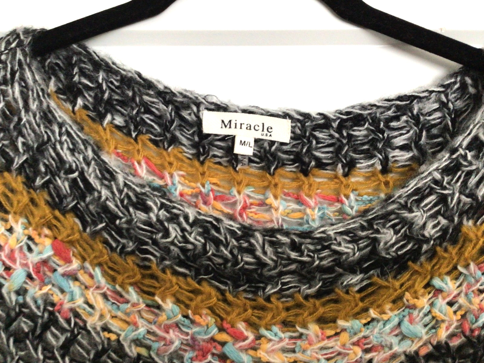 Miracle USA Multicolor open weave Sweater Boho oversized M/L