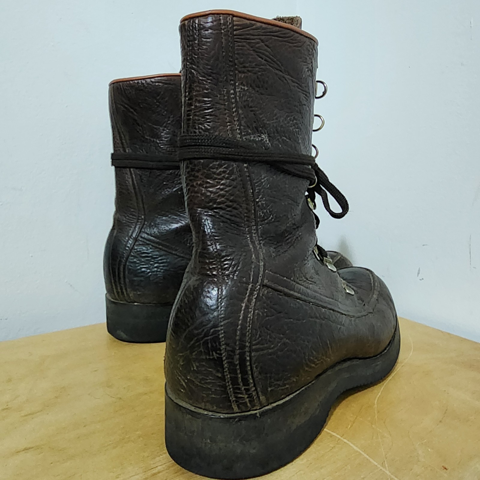Bespoke Dave Wheeler Custom 10D Hunting Boots Shrunken Bison Leather Moc Toe VTG