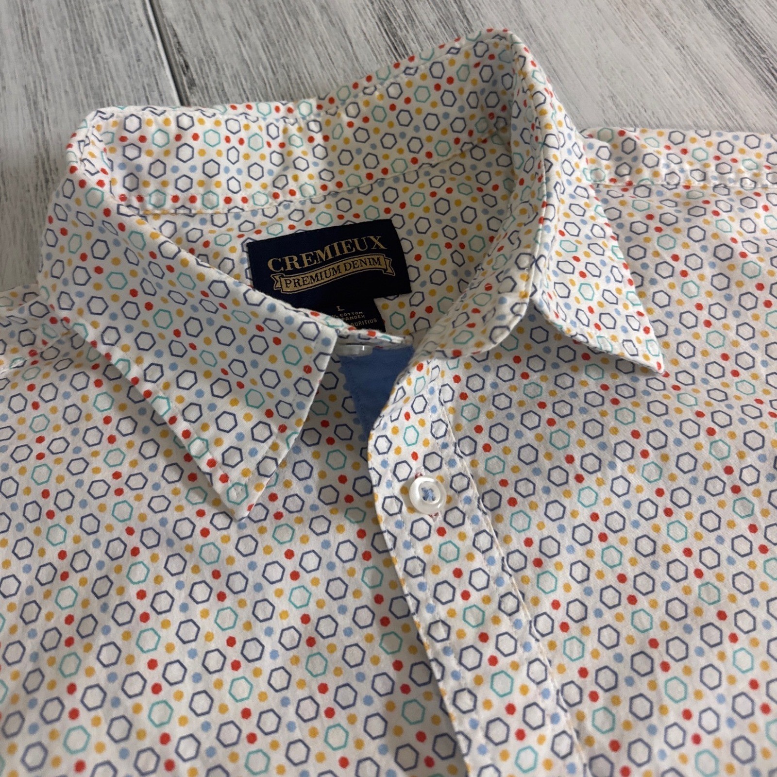 Cremieux Premium Mens Large Short Sleeve Geometric Hexagon Button Down Shirt