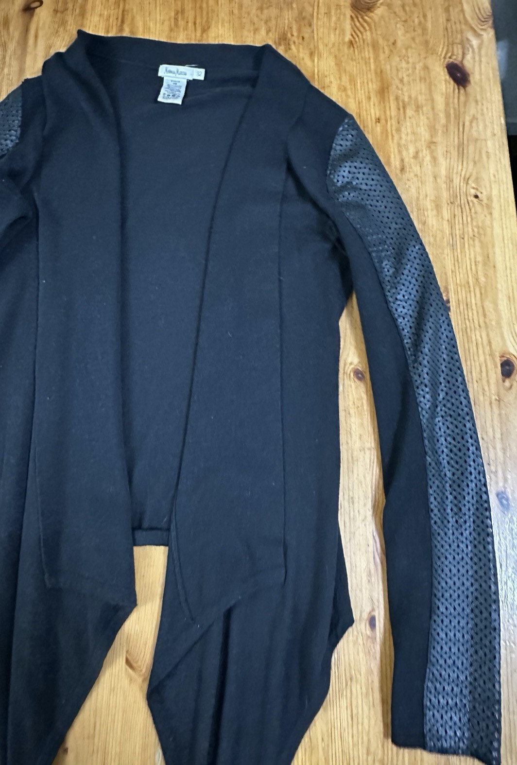 Neiman Маrсus Cardigan Black Open Leather Sleeve Angora Cashmere Luxury size XS