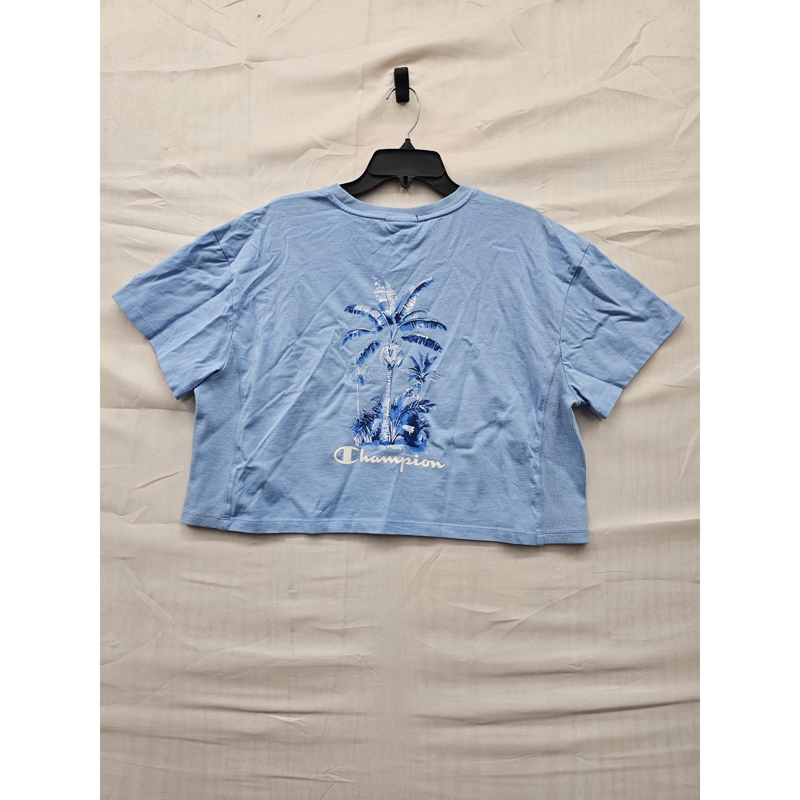 Champion Heritage Womens Blue Palm Tree Graphic Cropped T-Shirt CPW261TS39 M