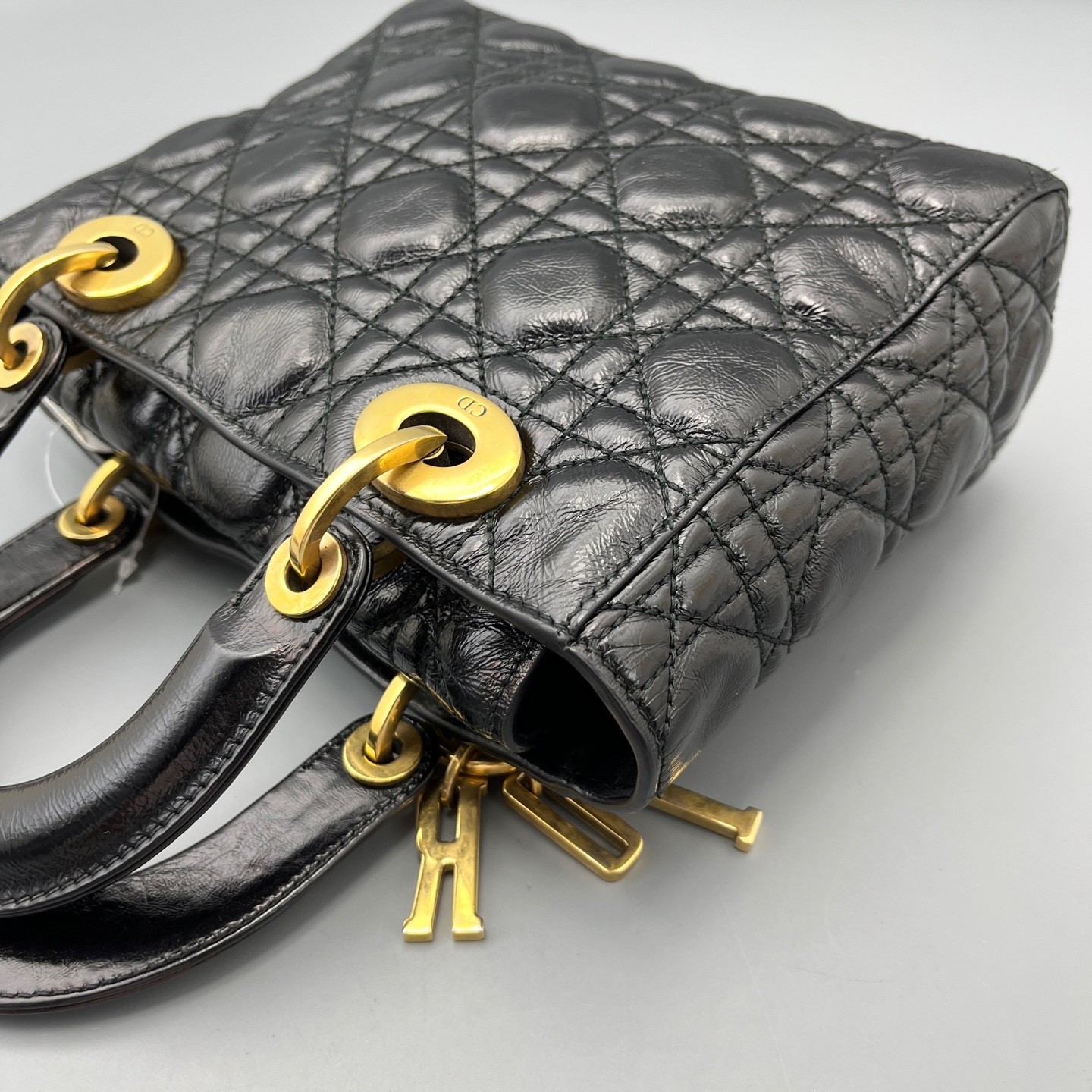 AUTH DIOR Lady Dior My ABCDior Small Black Leather Gold HW Bag
