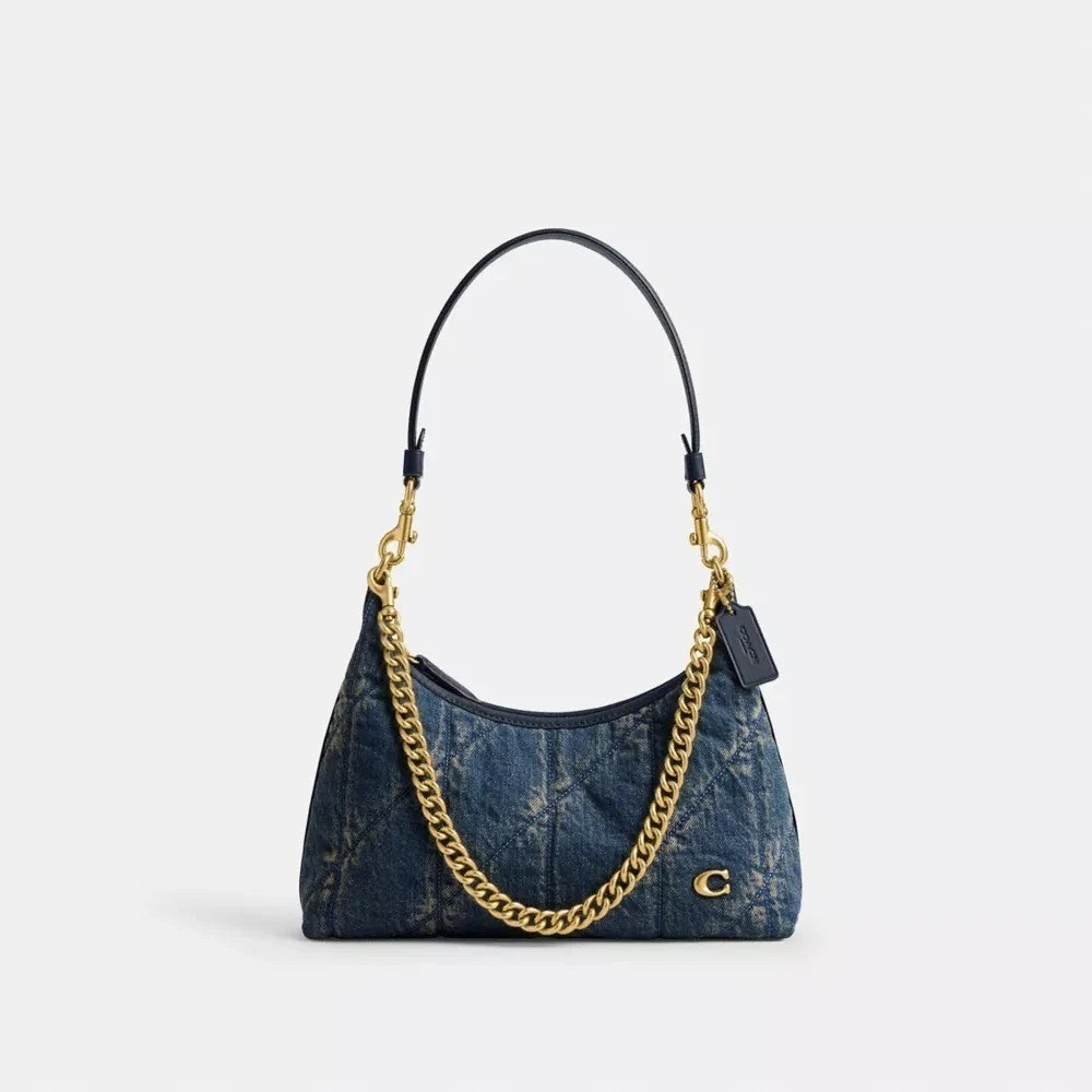New COACH CDZ67 Juliet Shoulder Bag 25 in Denim With Quilting Dark Indigo Outlet